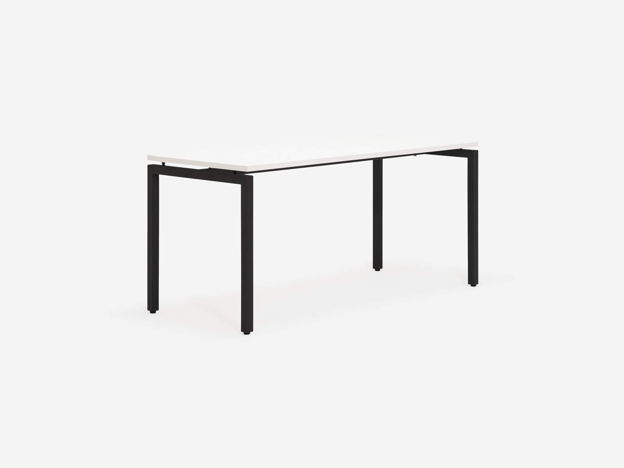 Angled view of the Novah modern office desk with white top and black base