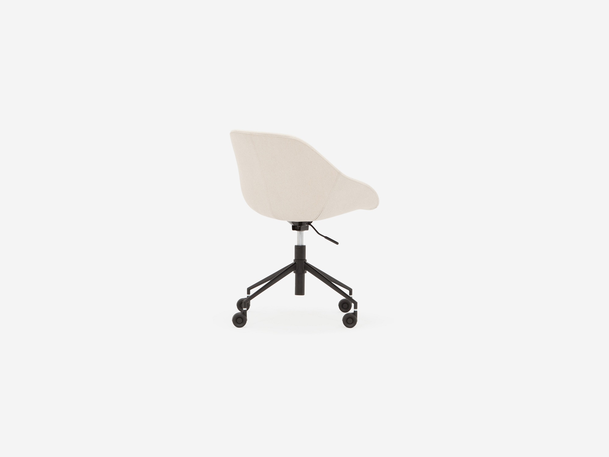 Back angled view of the modern office chair in white fabric