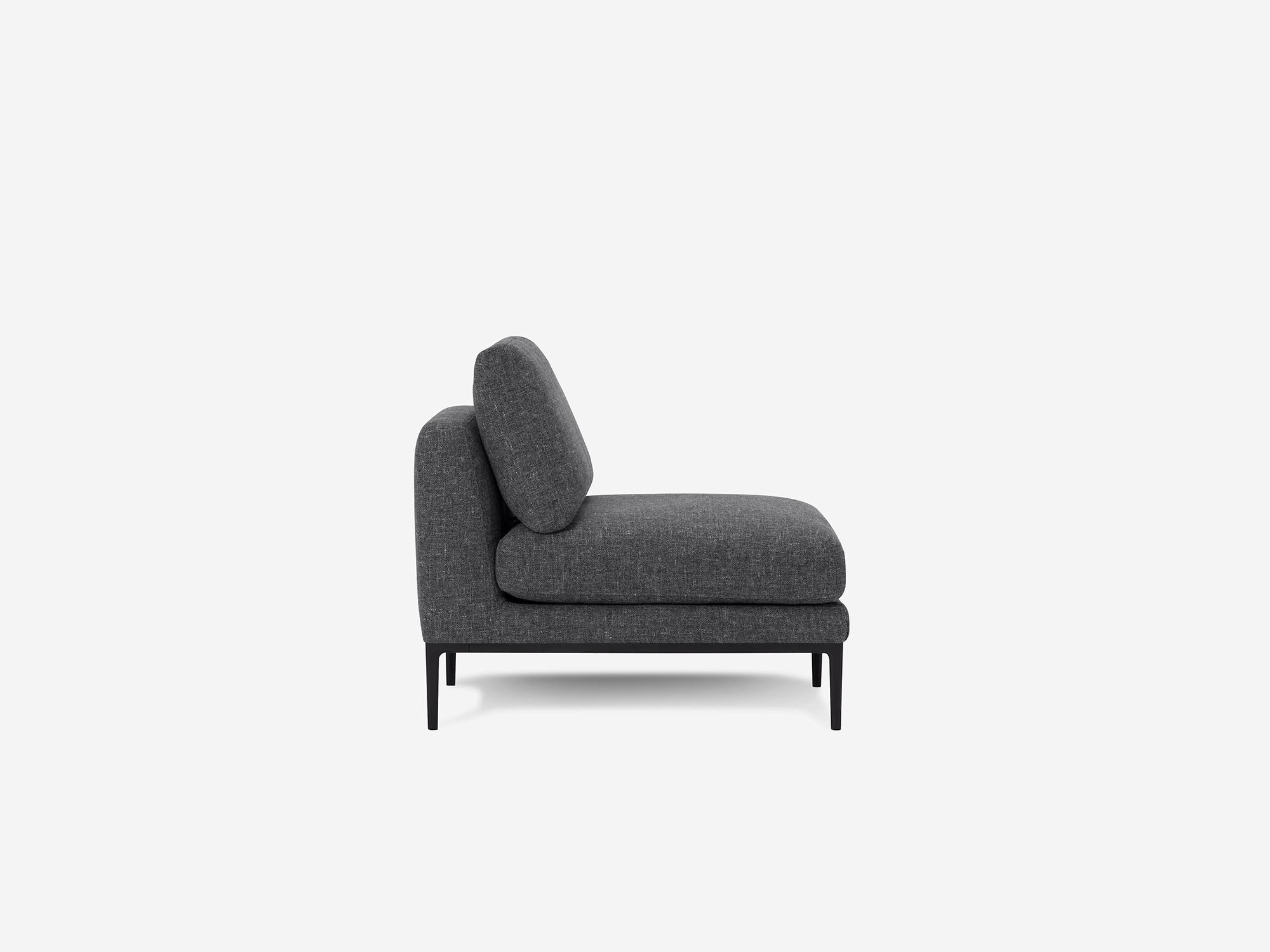  Side view grey upholstered armless chair