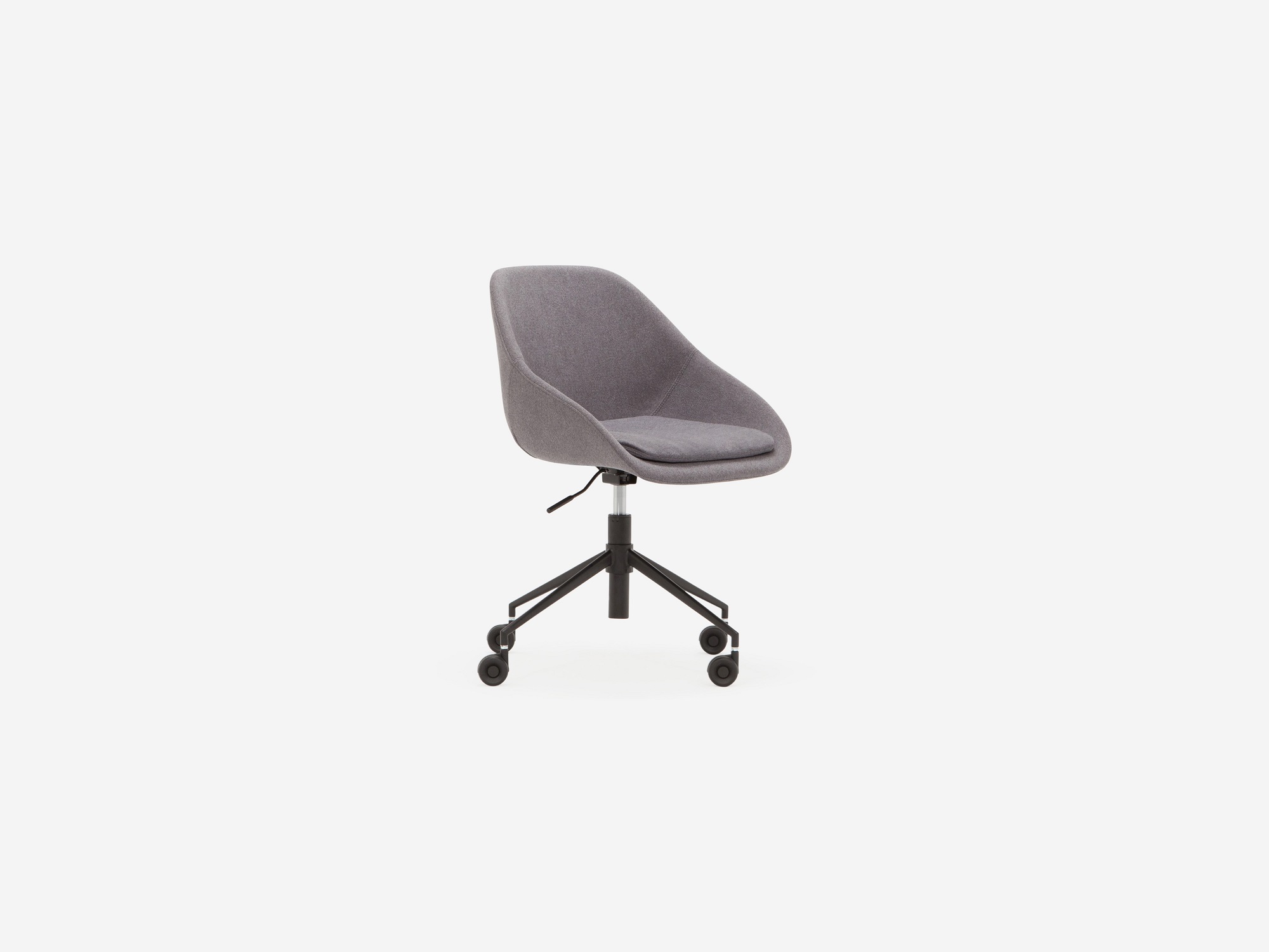 Angled view of the modern office chair in grey fabric