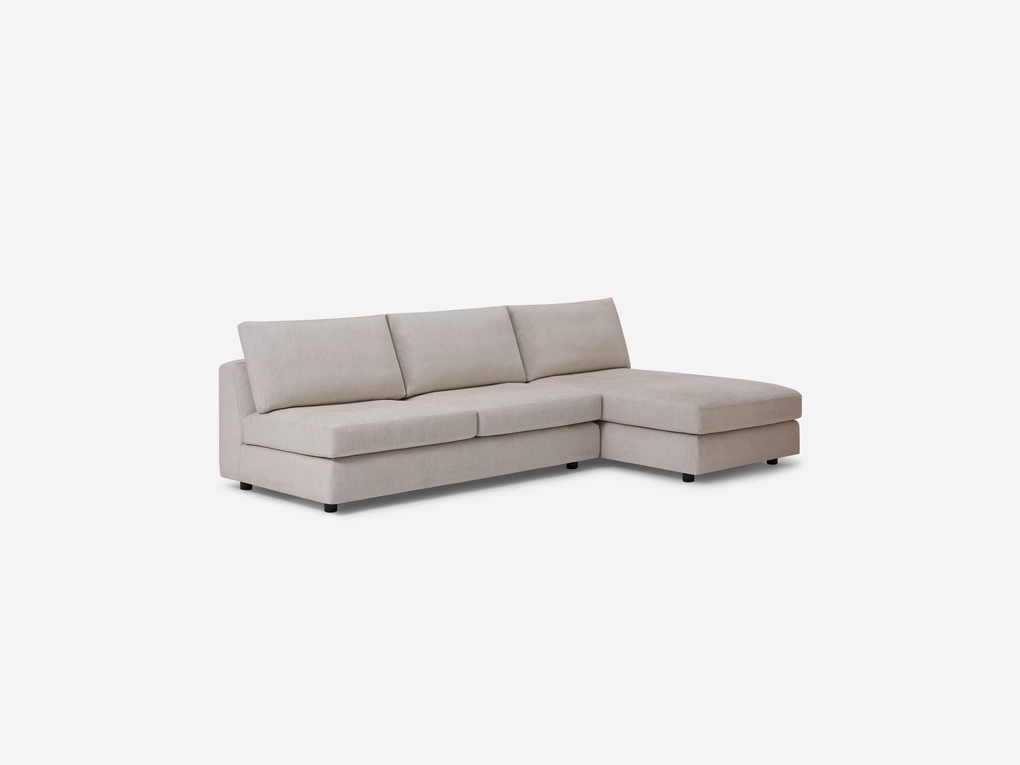 Front angle view of the beige fabric Cello armless sectional
