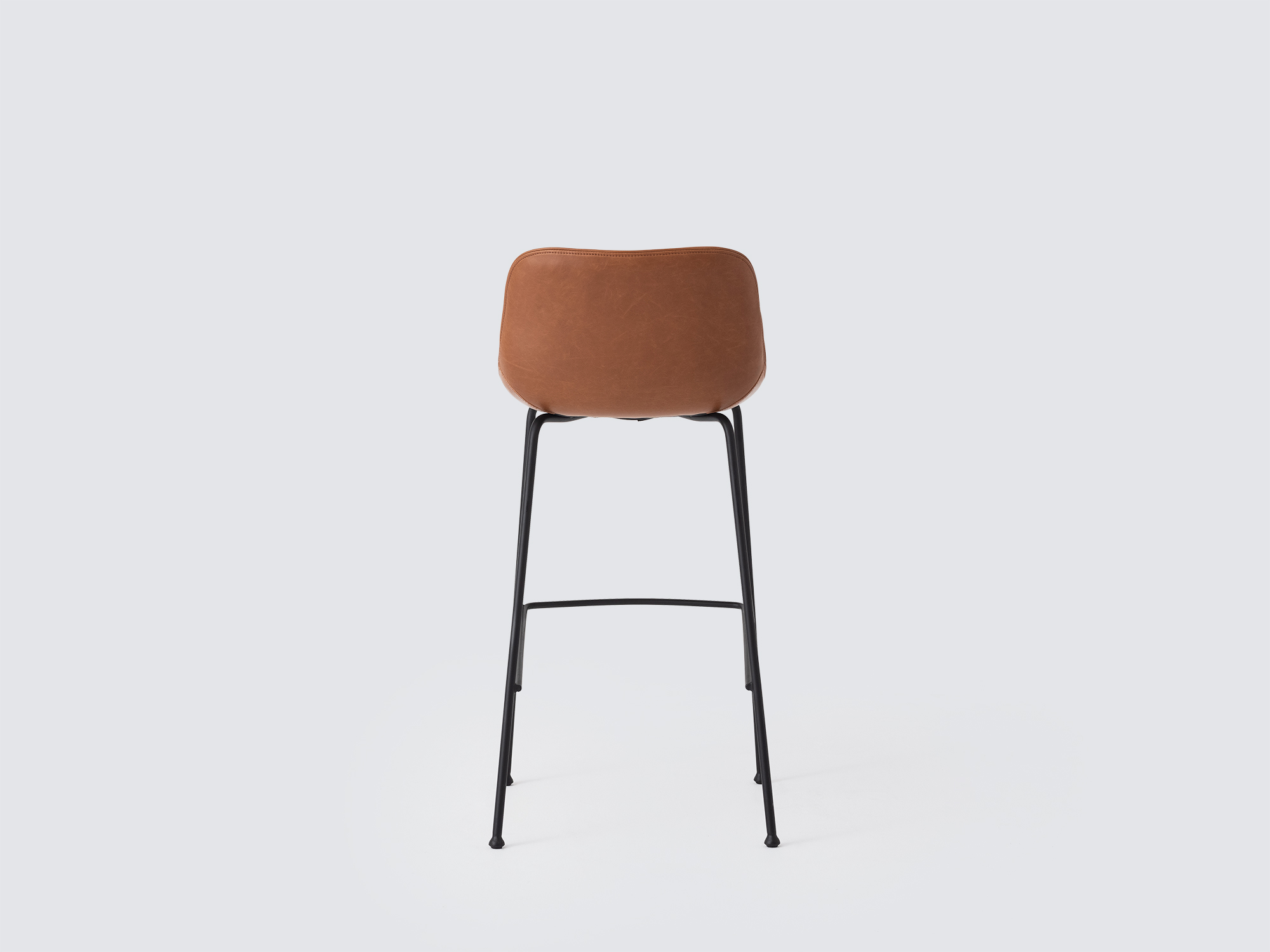 Back view of the Oles counter height bat stool with brown leather seat