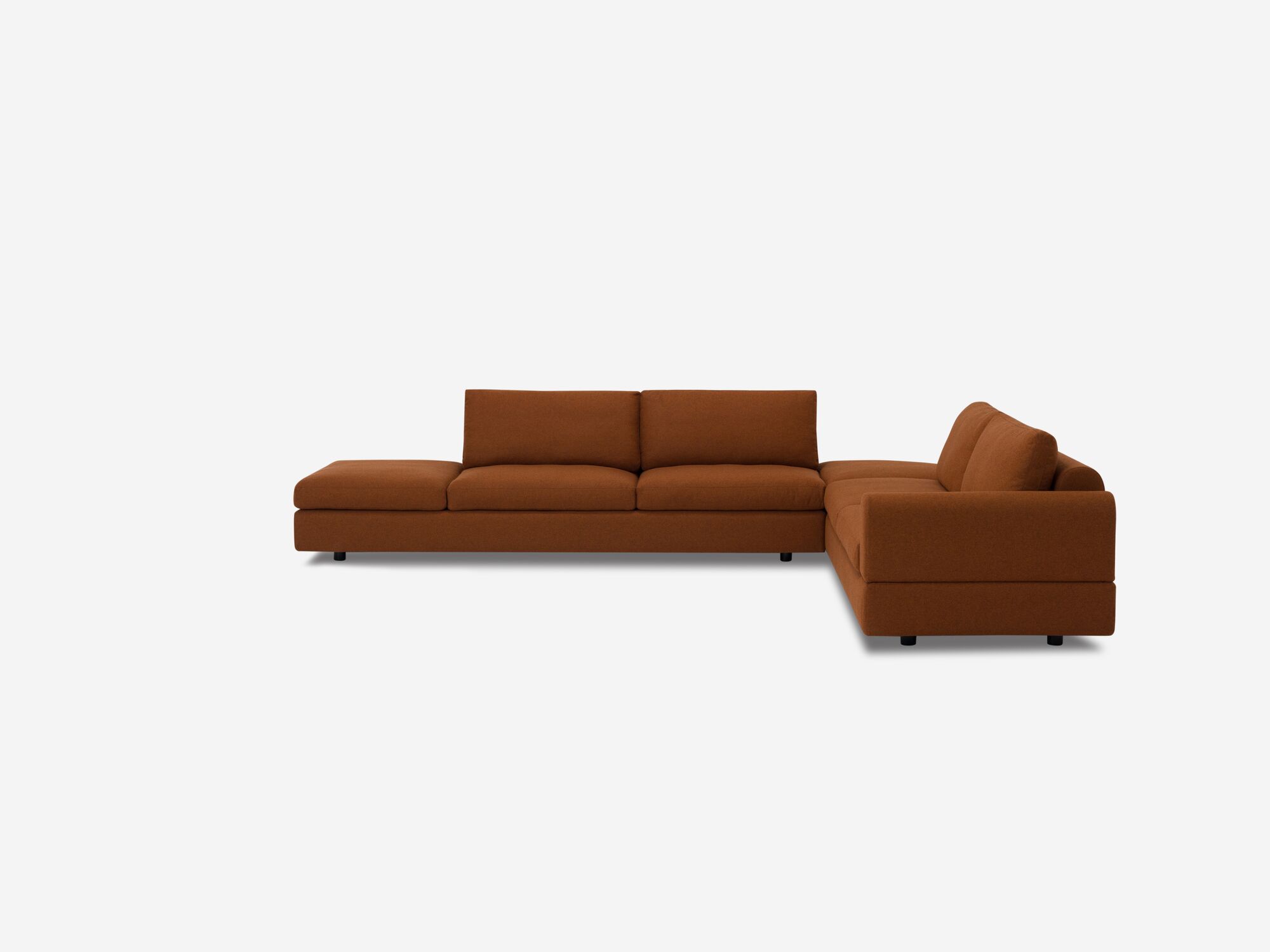 Right side view of burnt orange sectional sofa
