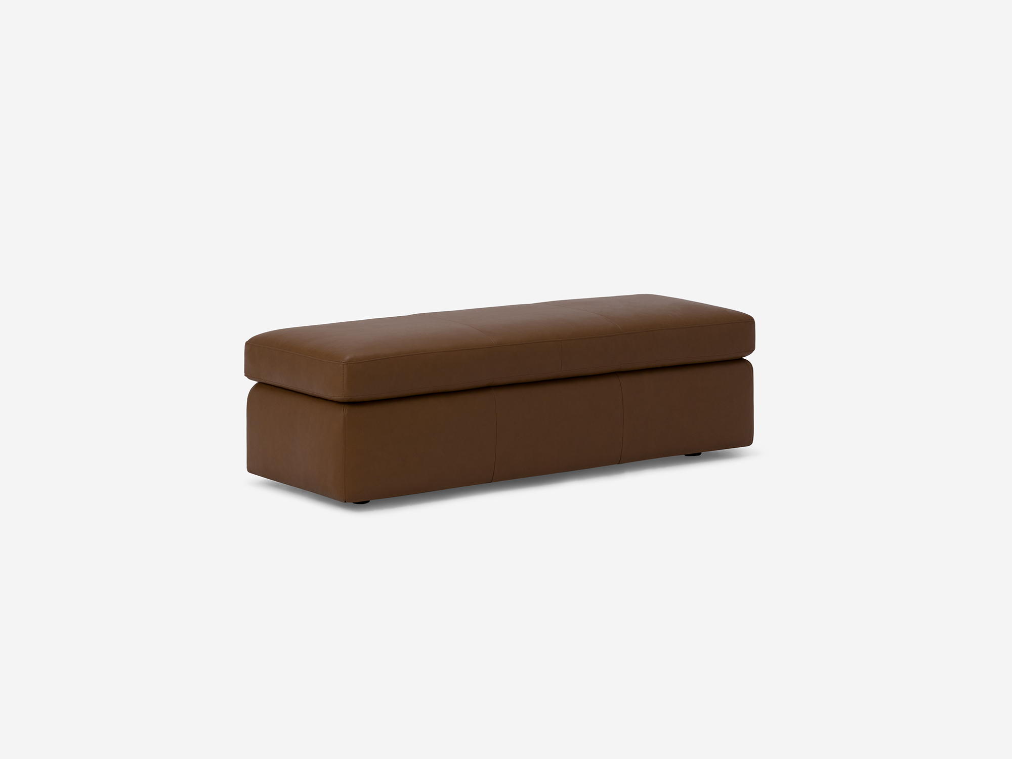 Angled view of the Cello medium leather storage bench ottoman