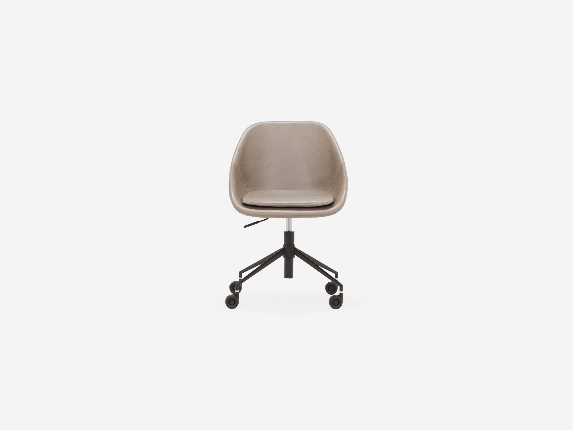 Front view of the modern office chair in grey leather