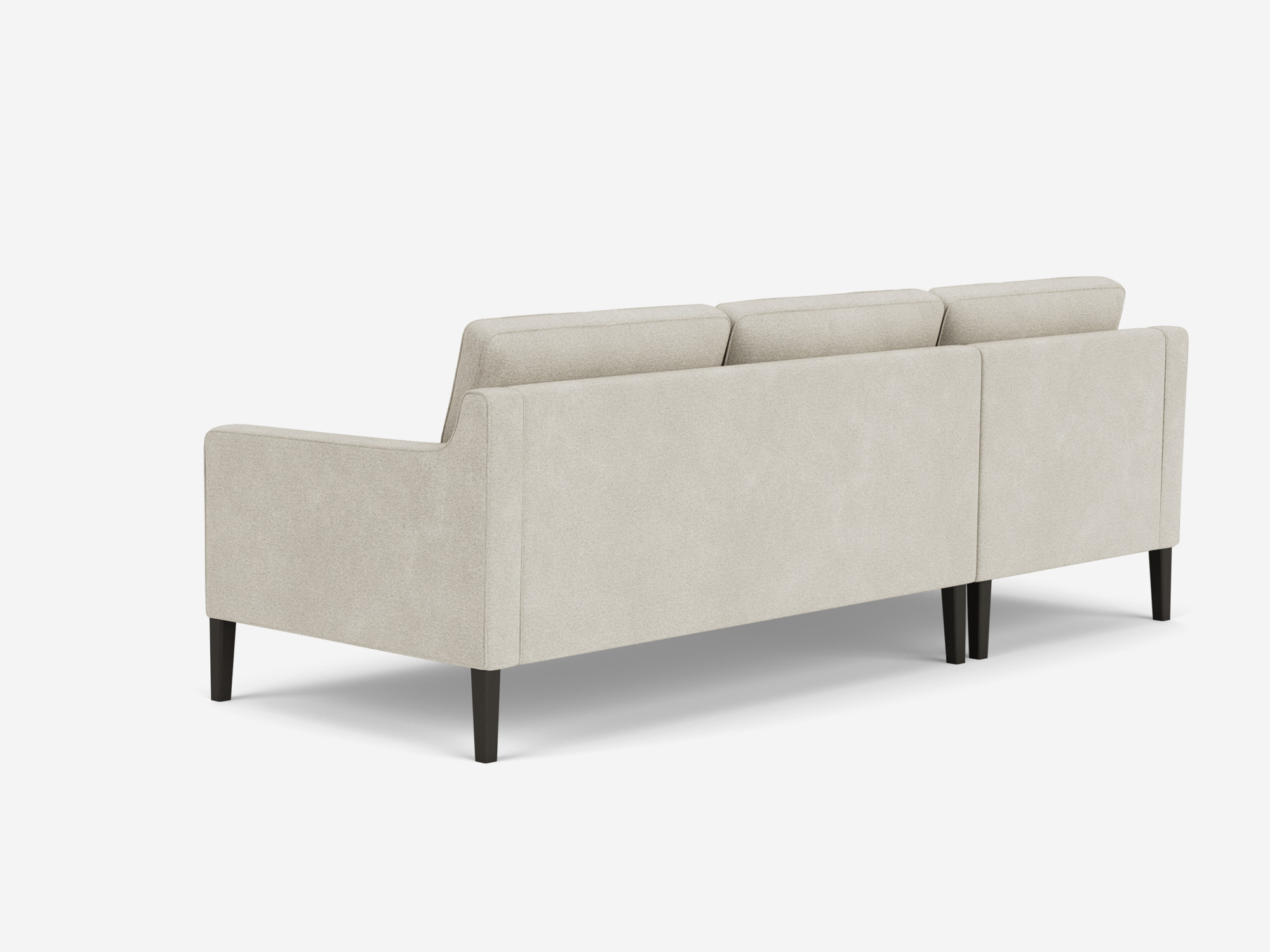 Back angled view of the Skye modern sectional sofa in grey fabric with left hand chaise