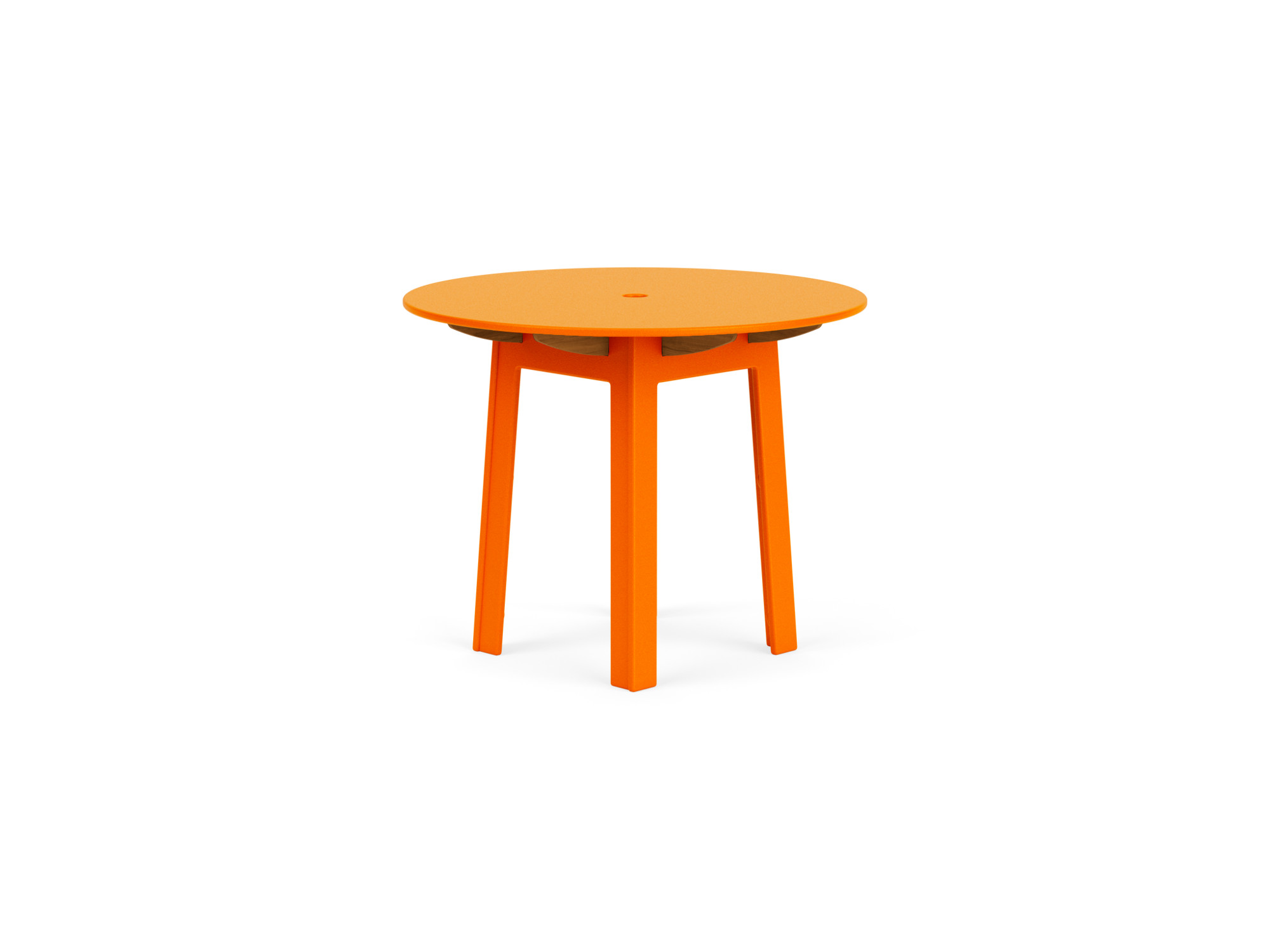 Front view of patio dinette table in orange recycled plastic