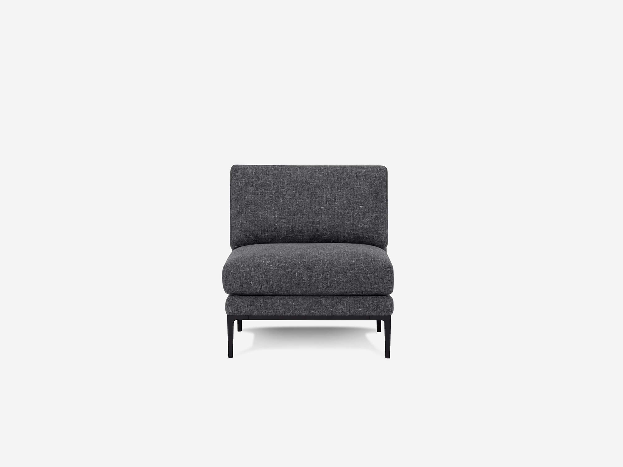  Front view grey upholstered armless chair