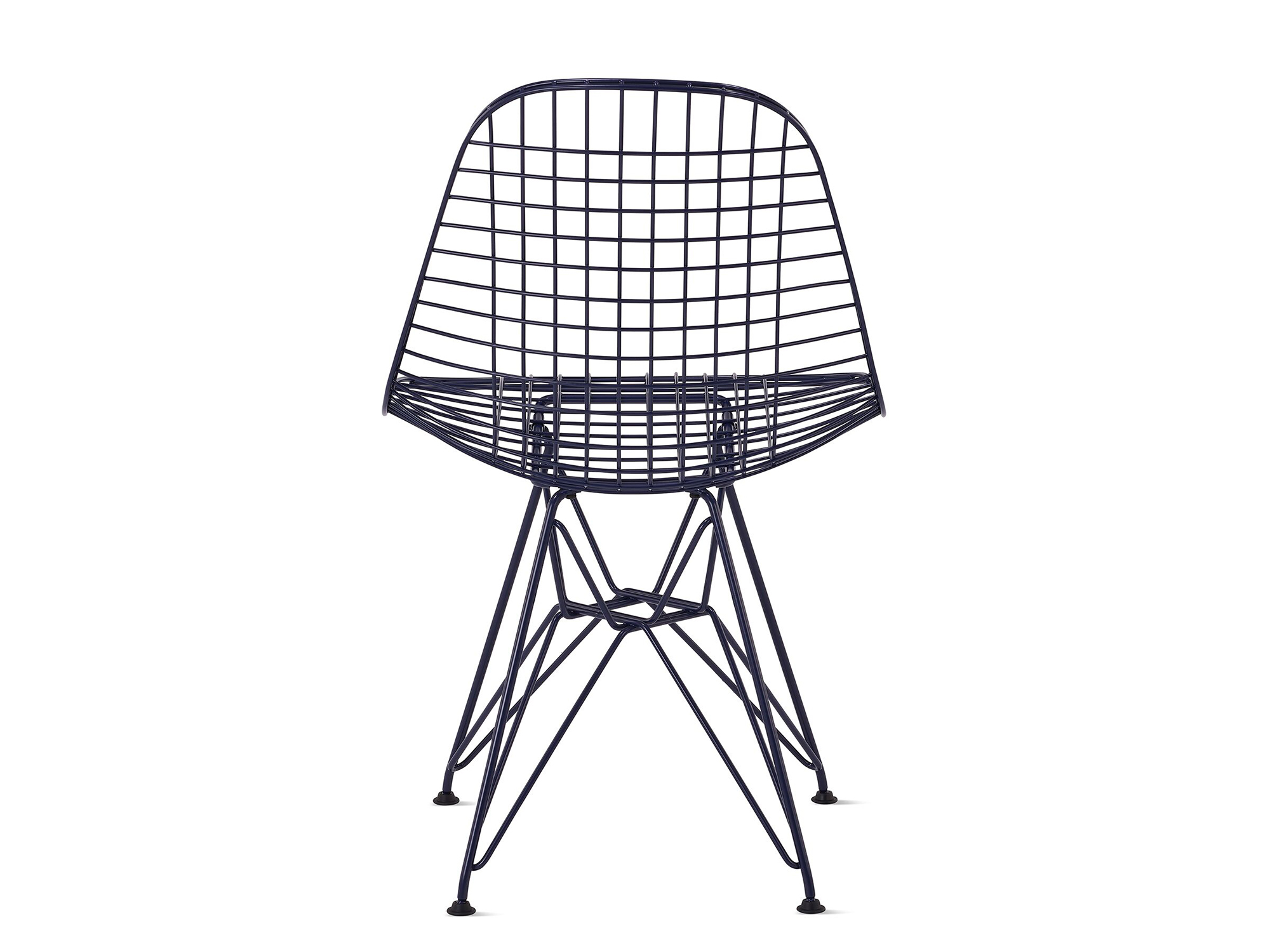 Black blue wire chair with wire base back view