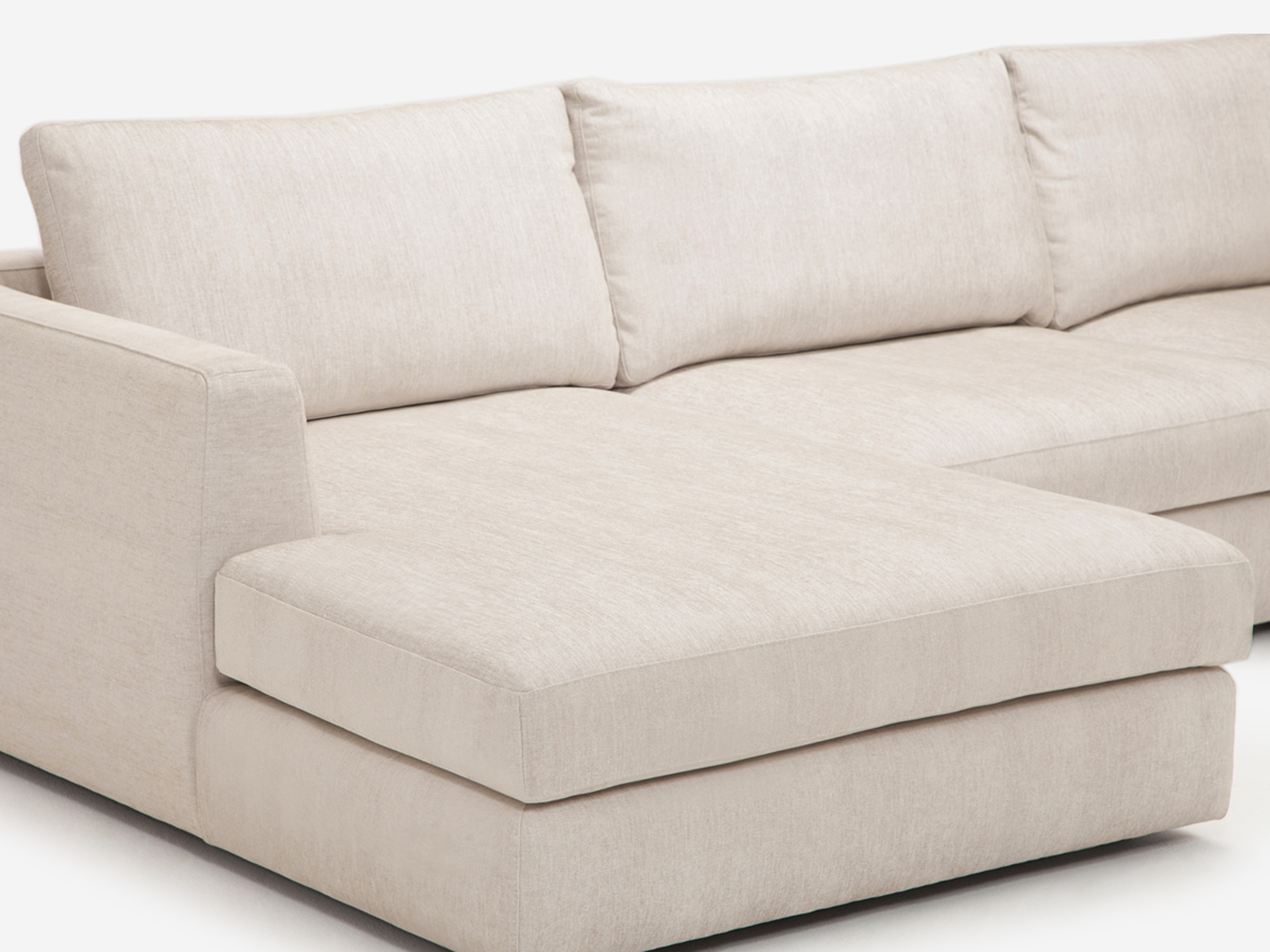 left chaise detail view of the Cello modular sofa in white fabric