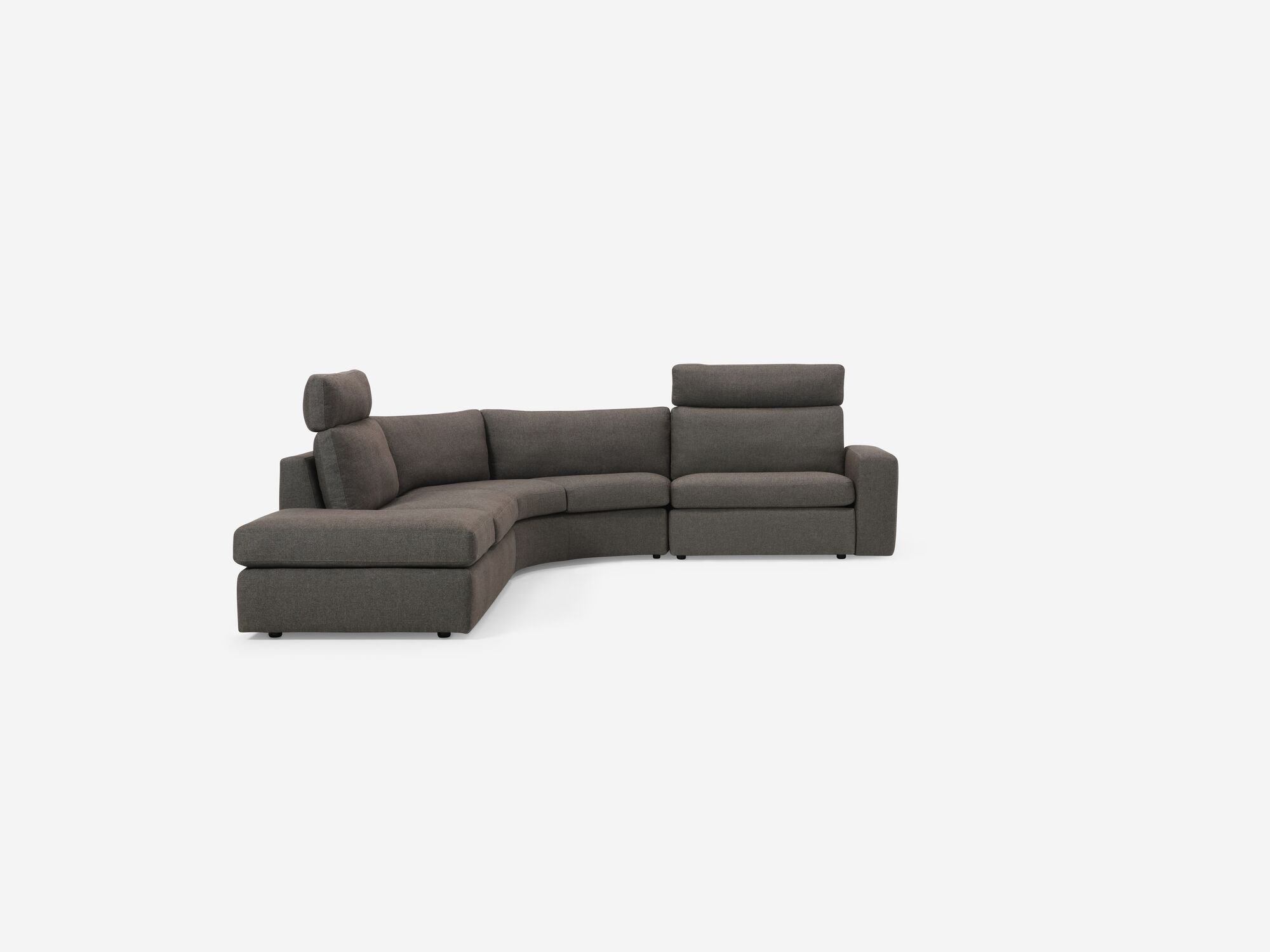 Front view of charcoal left hand facing reclining sectional with headrest