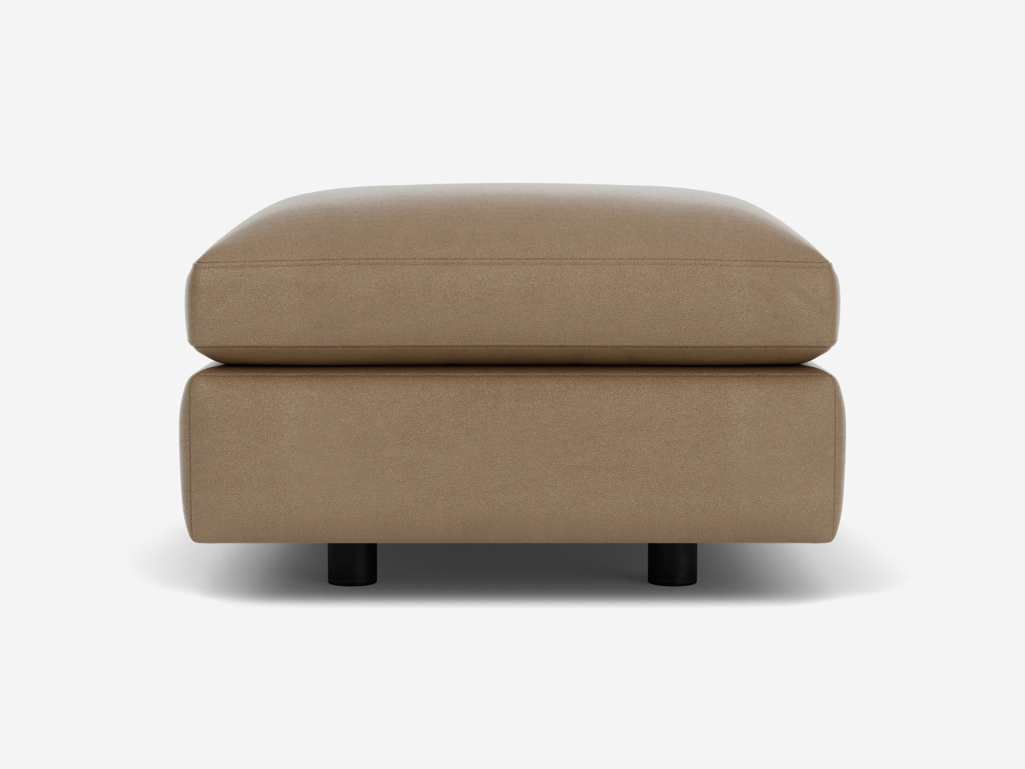 Front view of rectangular brown leather ottoman