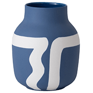 Front view of blue and white flower vase