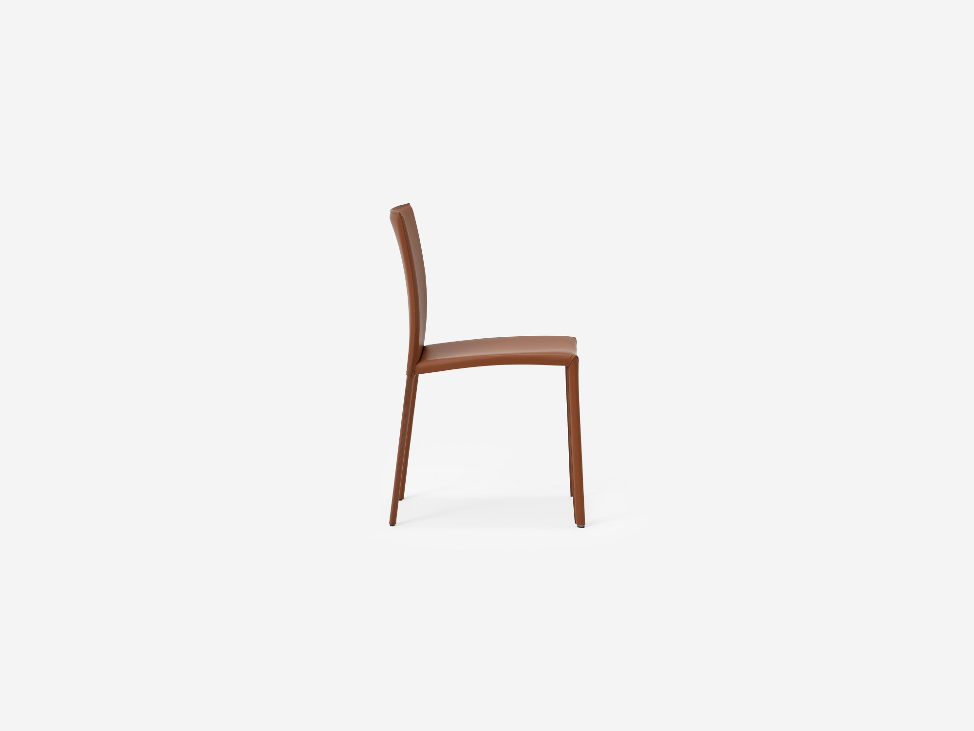 Side view of the Acel Mid Century Dining Chair in brown leather