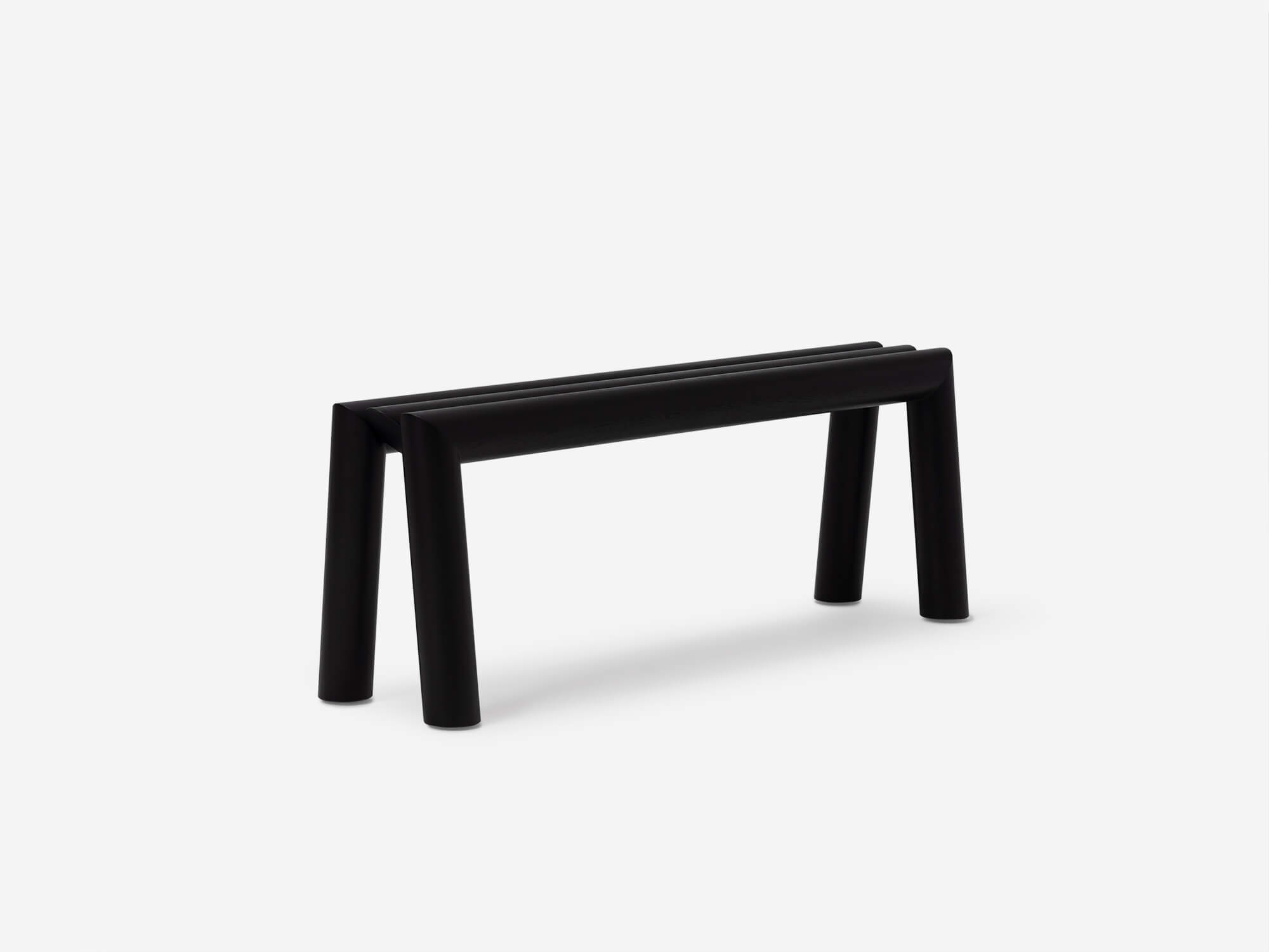 Angled view of Biau entryway bench in black ash