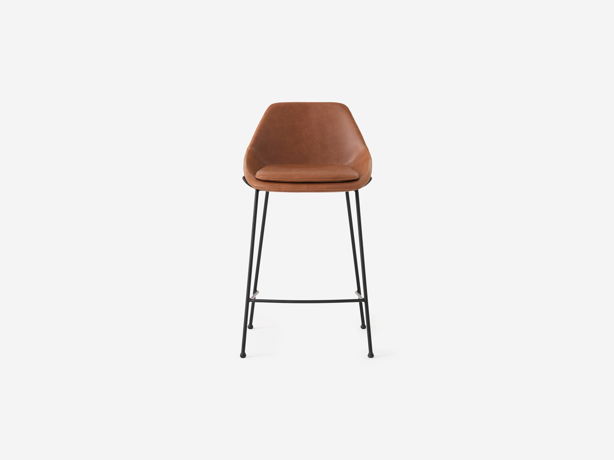 Front view of the Nixon counter stool in brown leather