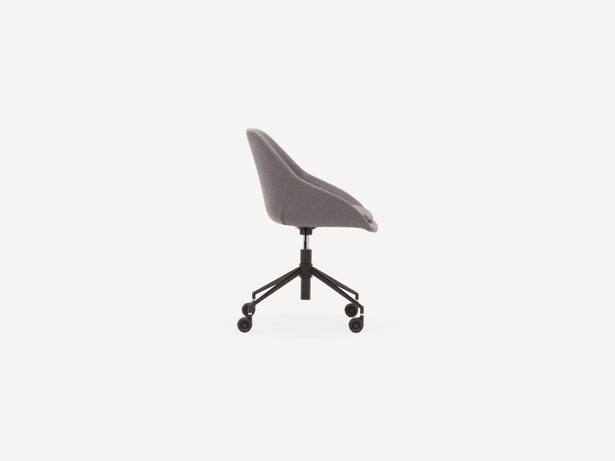 Side view of the modern office chair in grey fabric