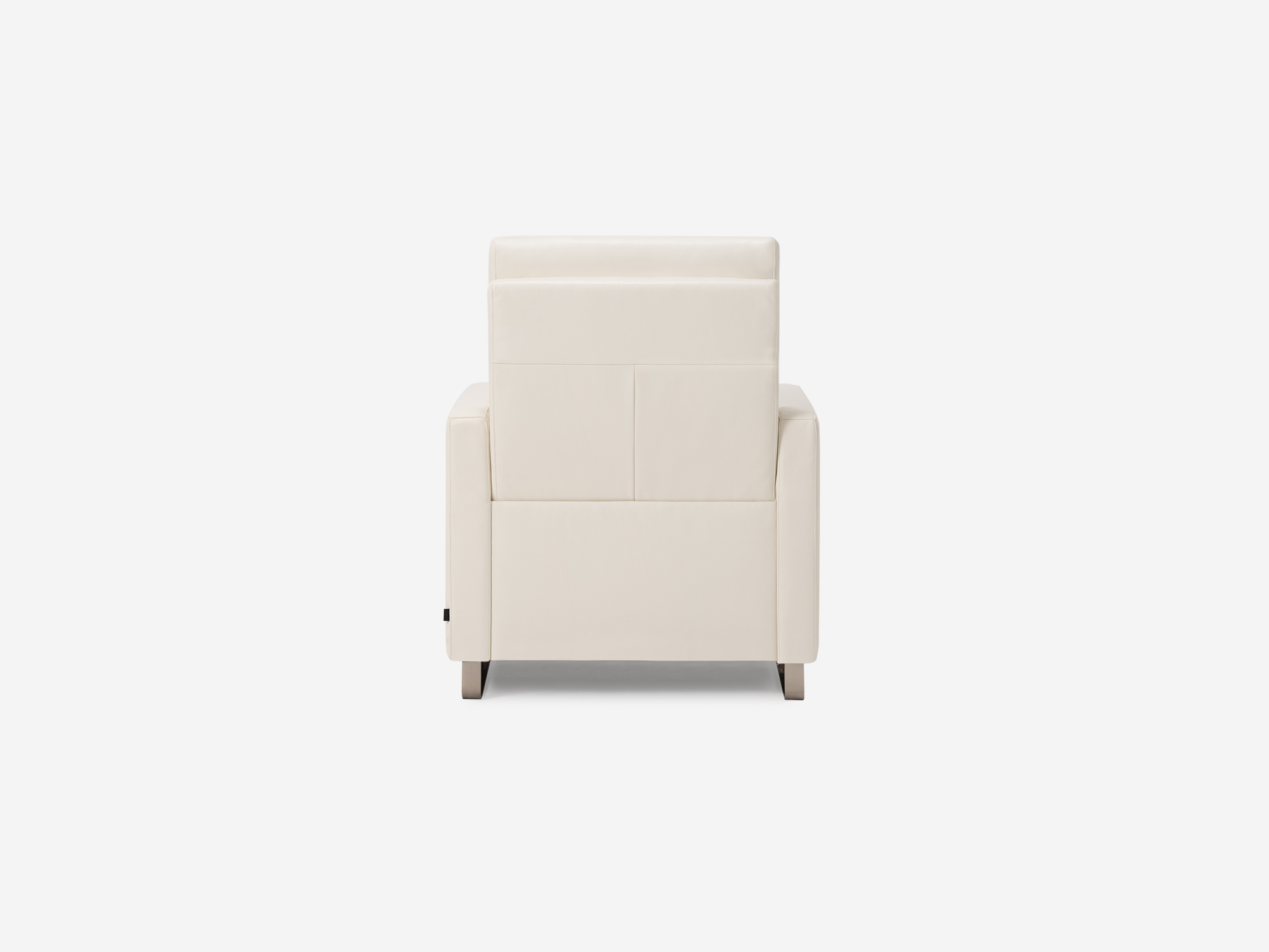 Back view of the Lawrence recliner chair in white leather