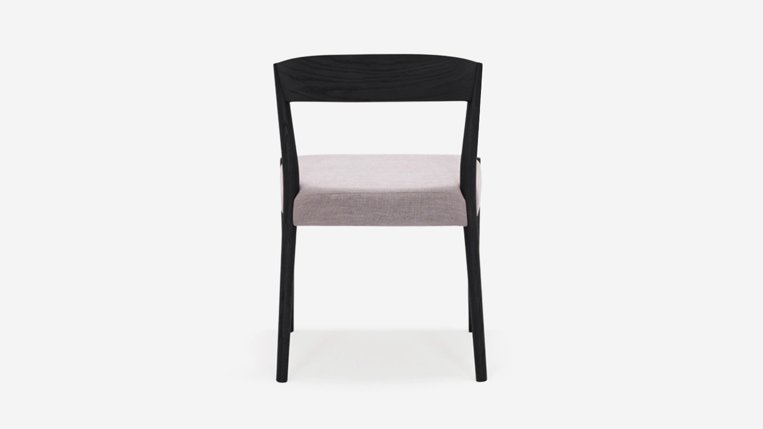 Back view of black oak and grey modern dining chair