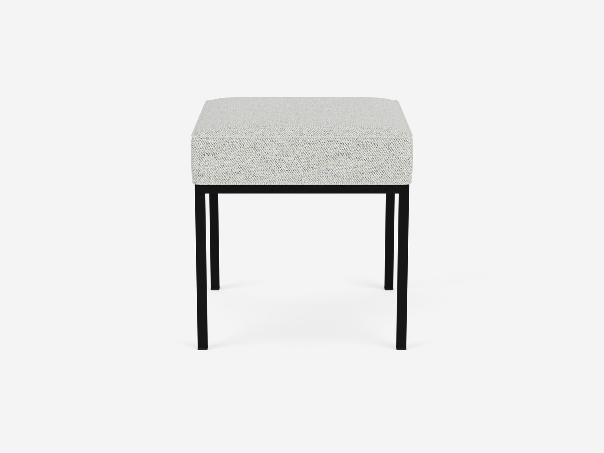 Front view of the Bank fabric stool with beige fabric seat and black base