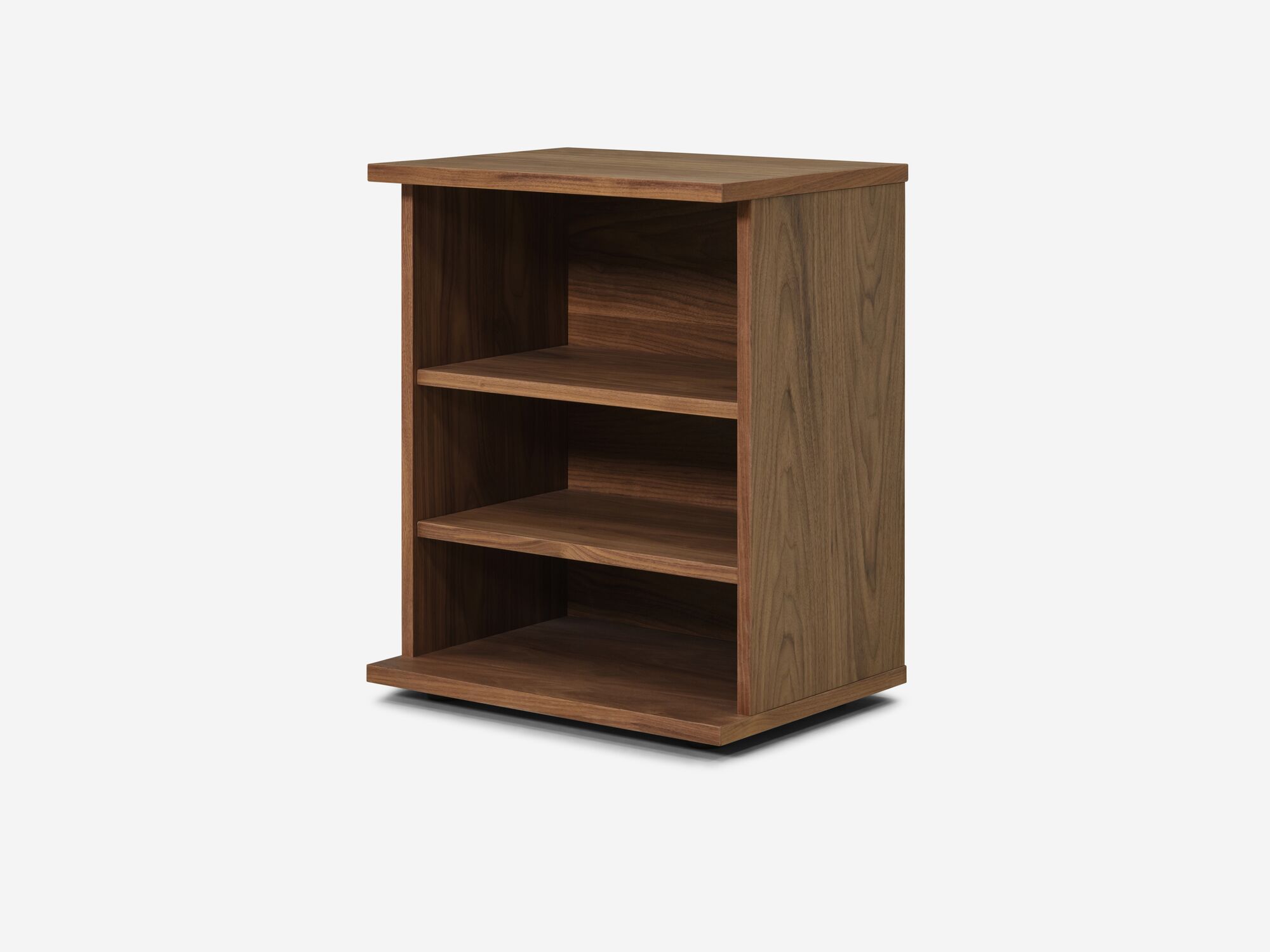 Walnut bookshelf front angle view