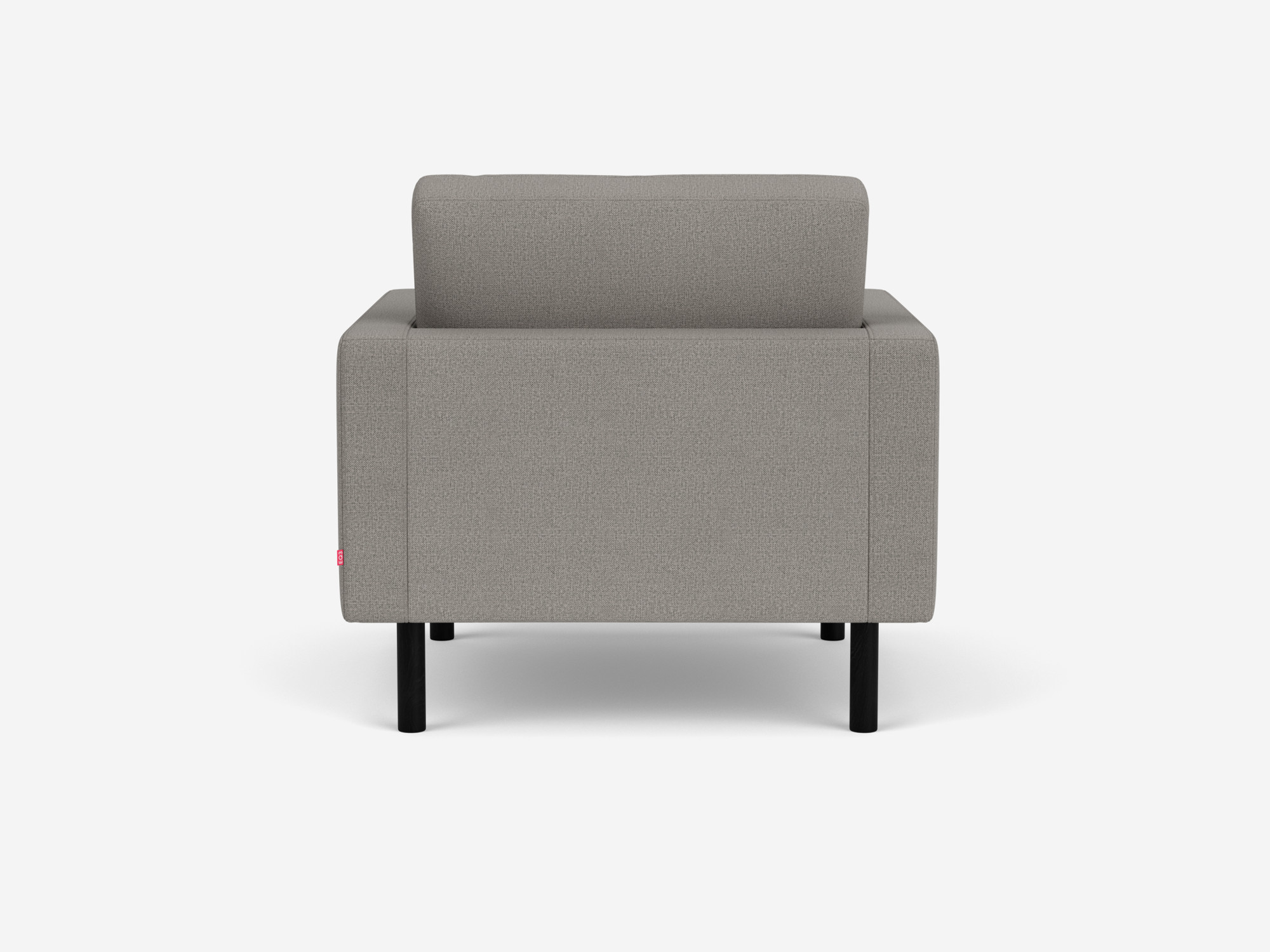 Back view of grey tufted armchair