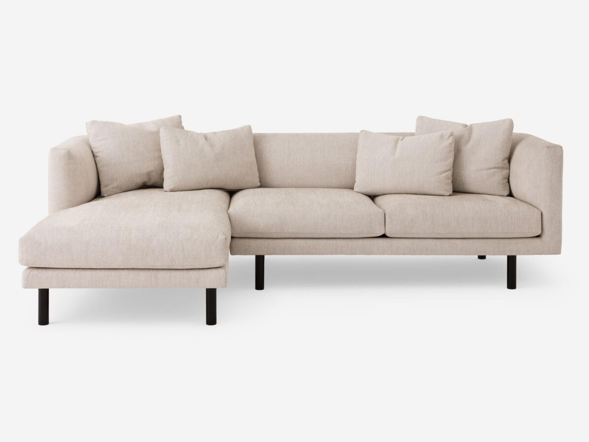 Front view of the Replay 2-piece modular sofa in beige fabric