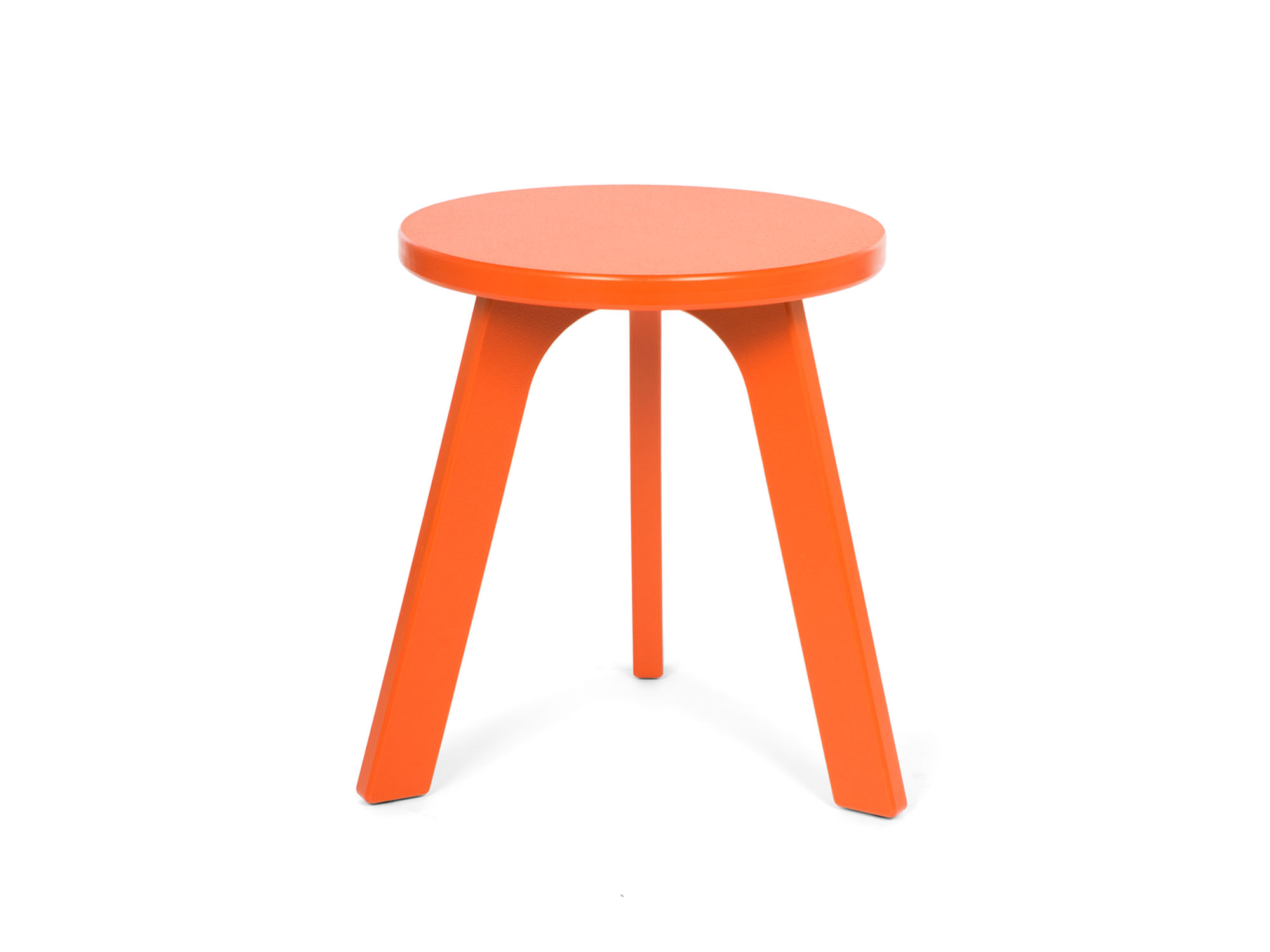 Front view of the Loll outdoor milk stool in sunset orange