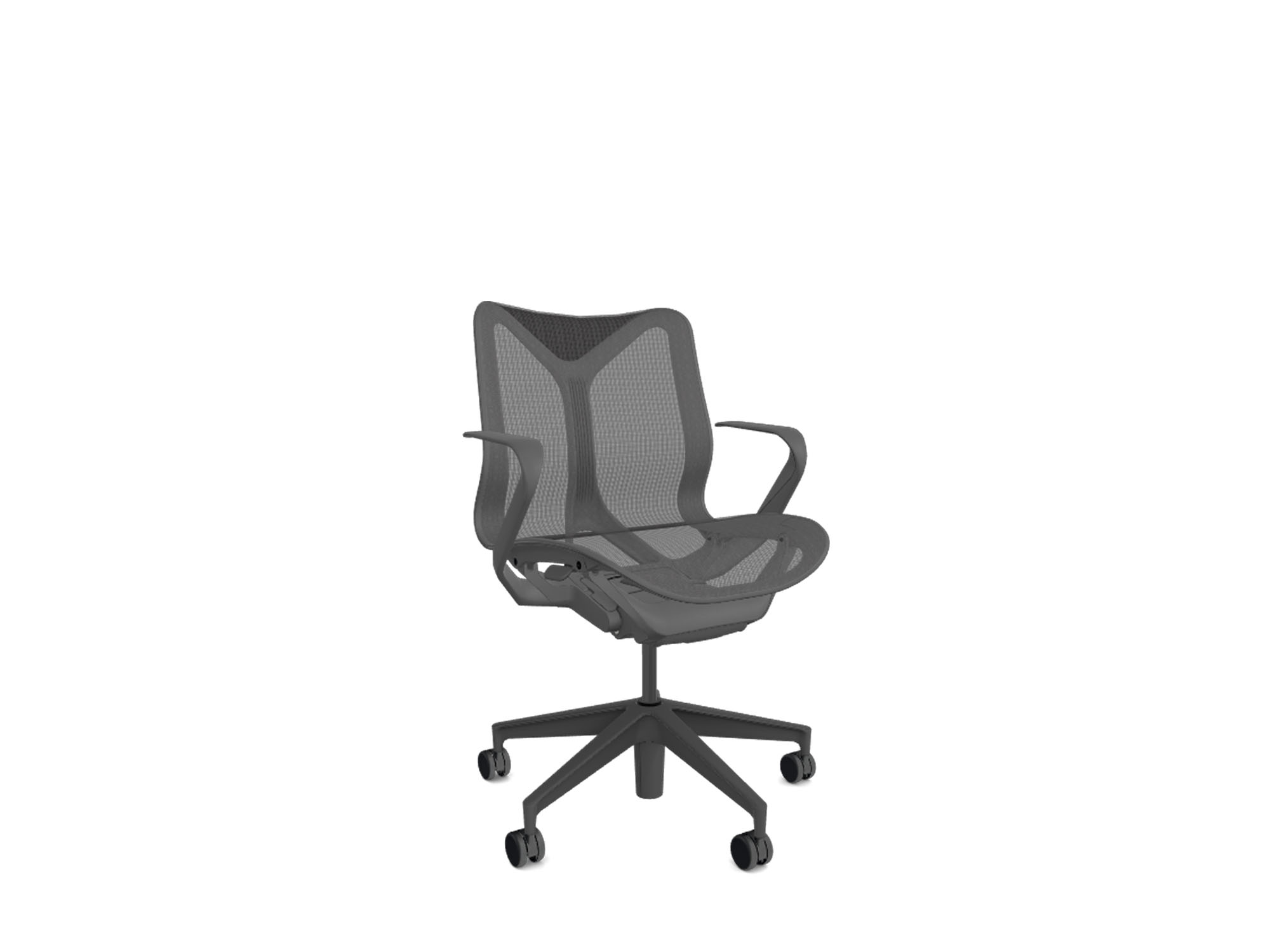 Front angle view of low back black cosm ergonomic office chair