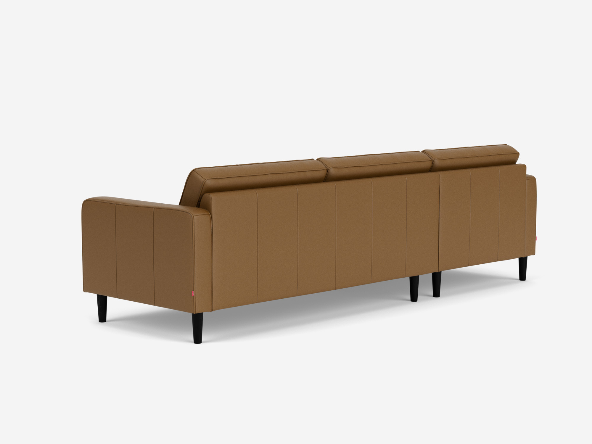 Back angled view of the  Reverie modern sectional sleeper couch in brown leather with left hand facing chaise