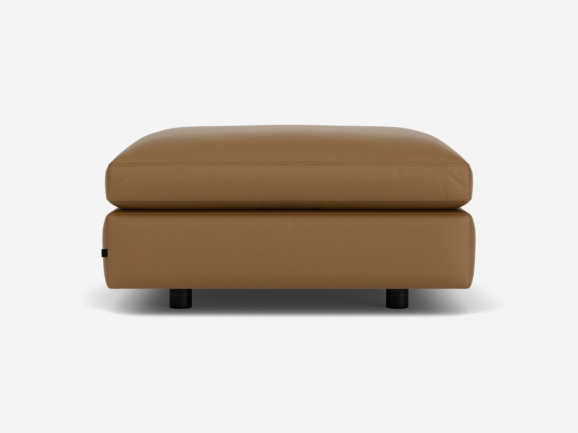 Back view of brown leather square ottoman