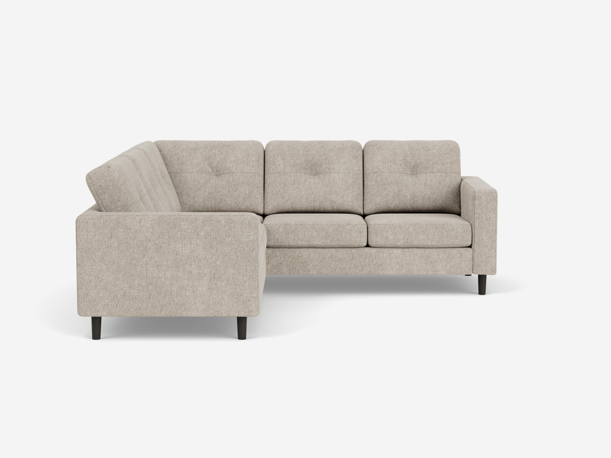 Front view of the Solo modular sofa left hand facing loveseat in beige fabric