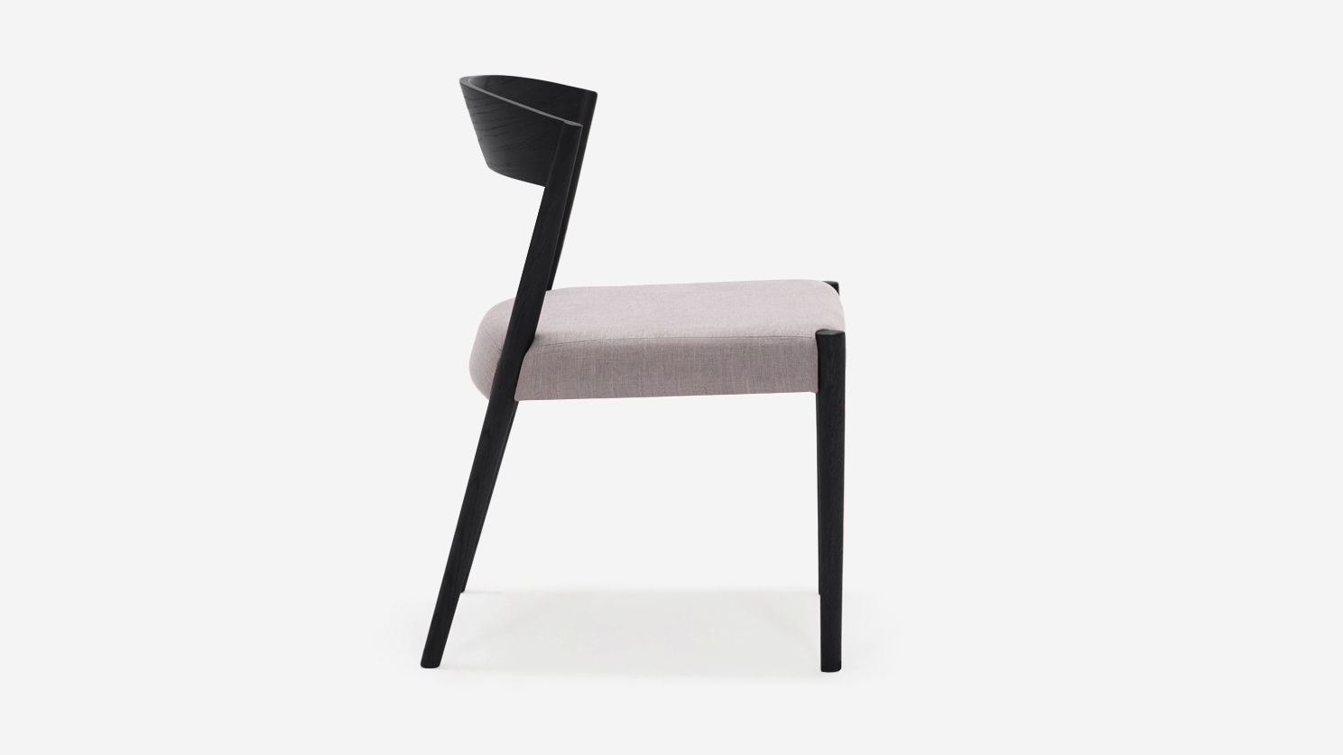 Side view of black oak and grey modern dining chair