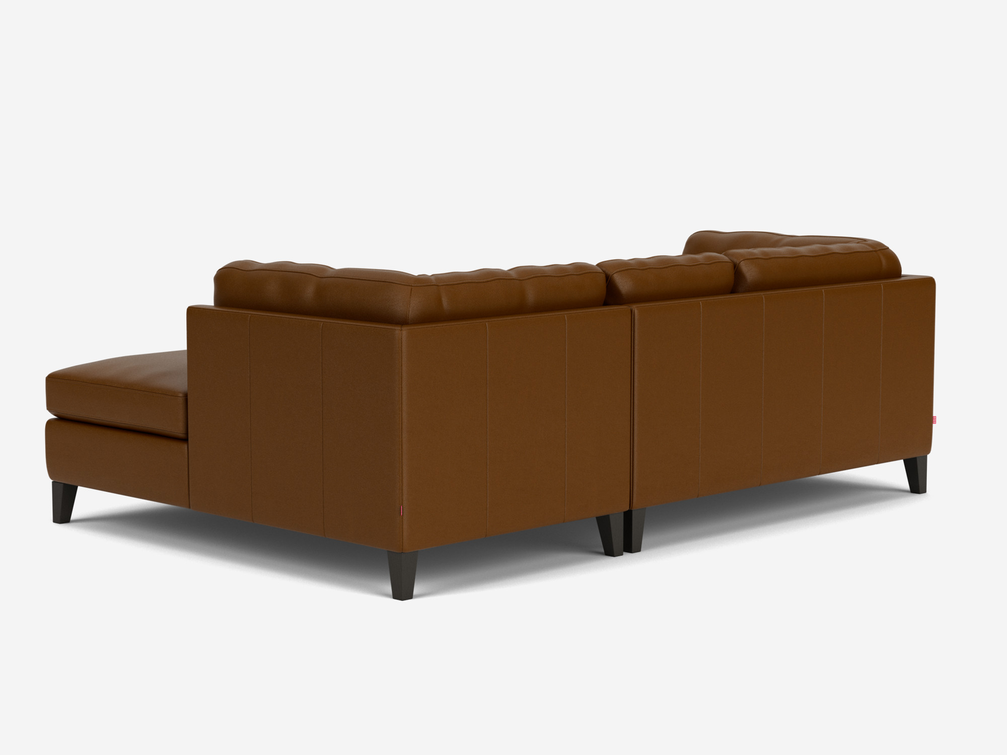 Back view of the Salema modern sectional couch in brown leather with right hand chaise