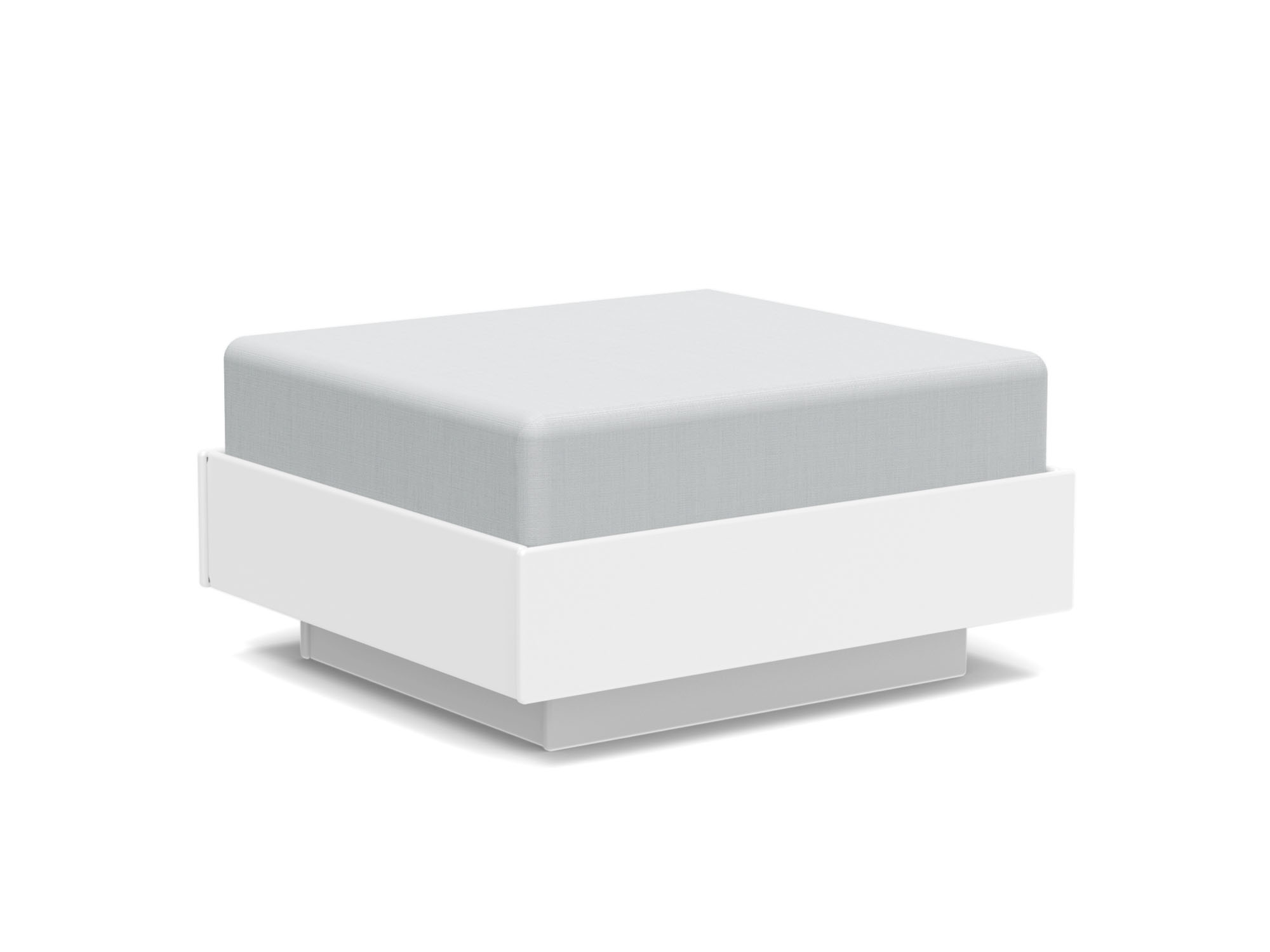 Vue d'angle avant du pouf d'extérieur blanc et gris clair