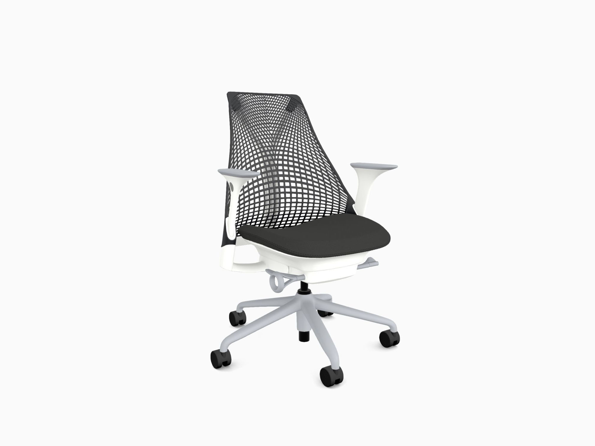 Herman Miller office chair with fog base in rhythm black front angle view