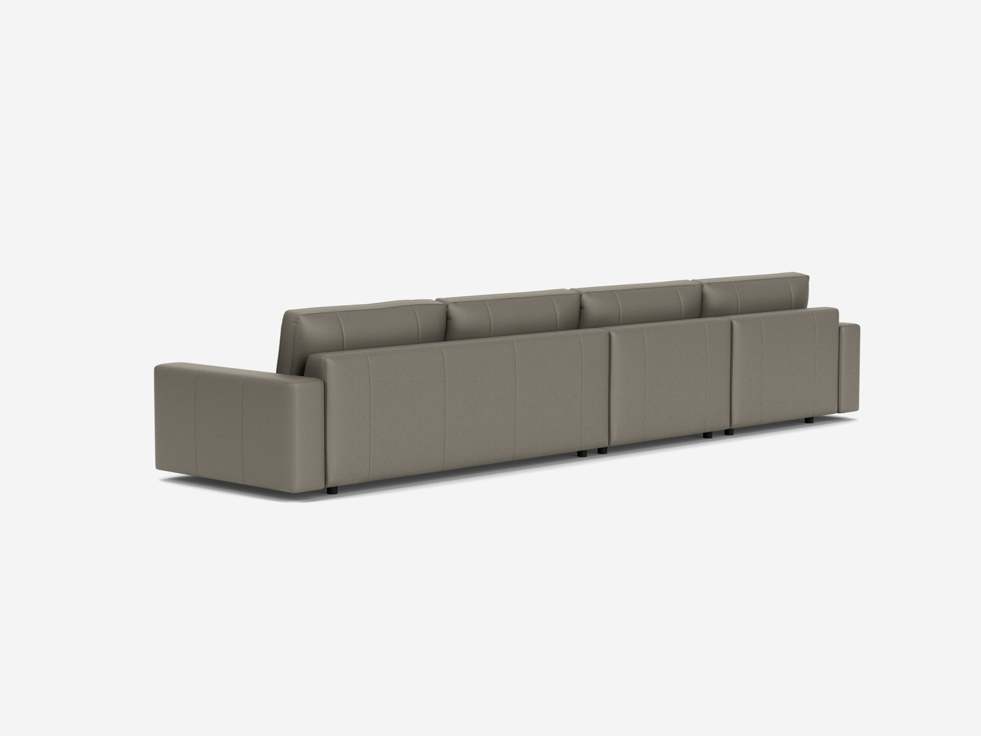 Back view of the modular sofa in grey leather with left hand chaise