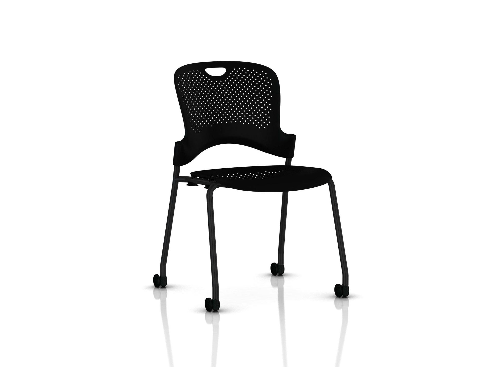 Black stackable hard floor braking caster chair front angle view