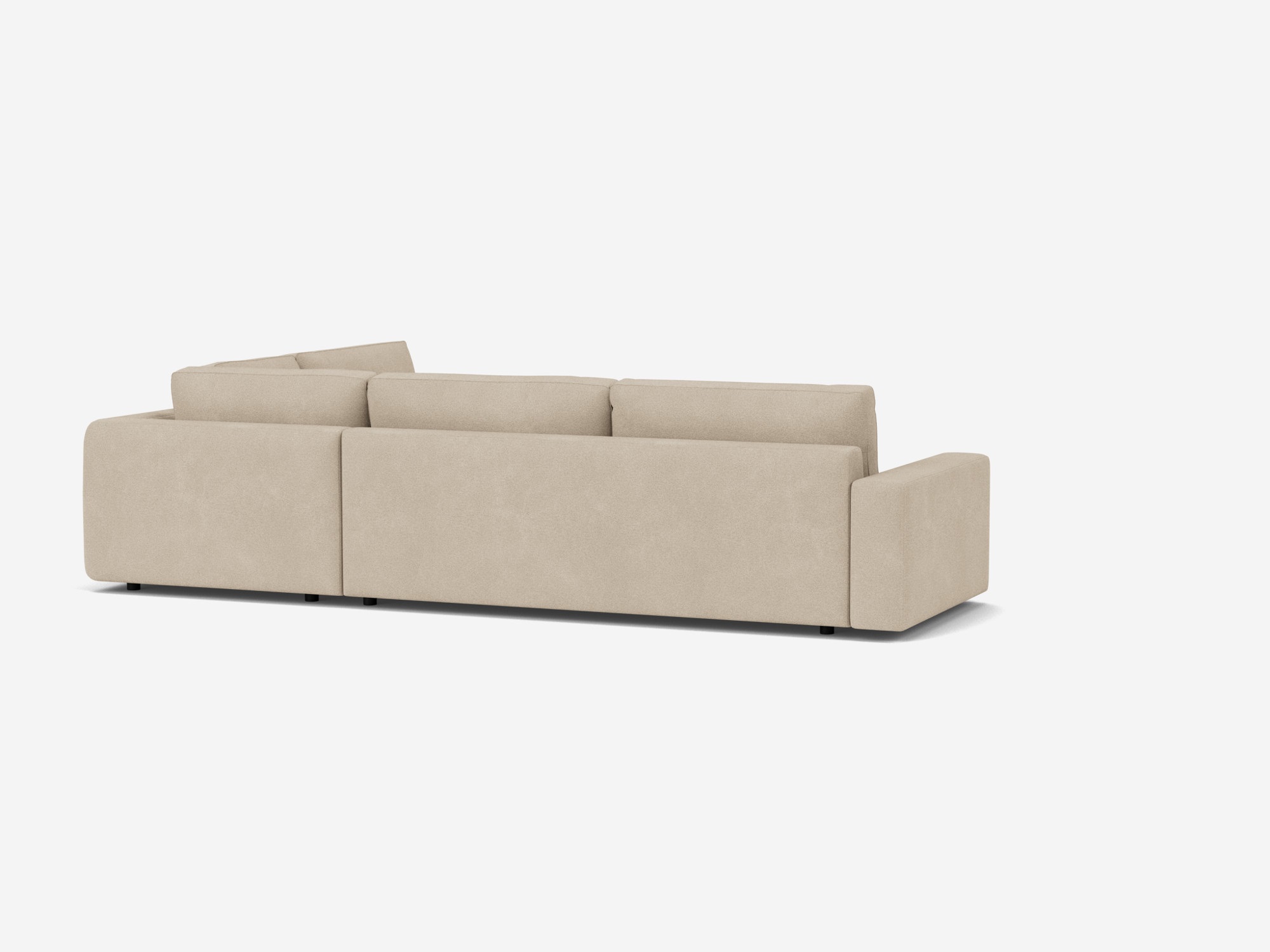 Back view of the Cello modern sectional couch in light biege fabric with right hand backless chaise