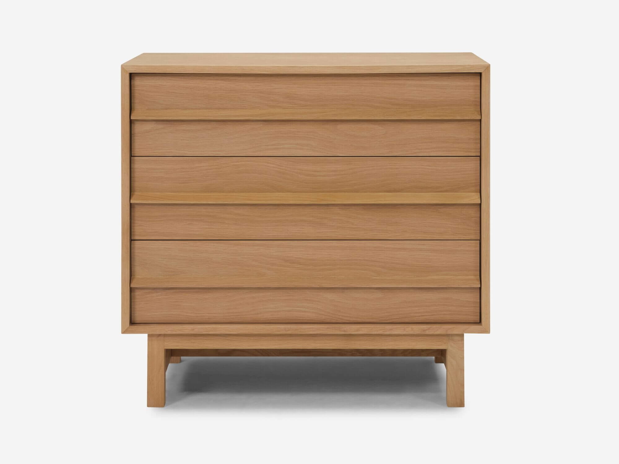Front view of the Marcel mid century modern dresser in oak