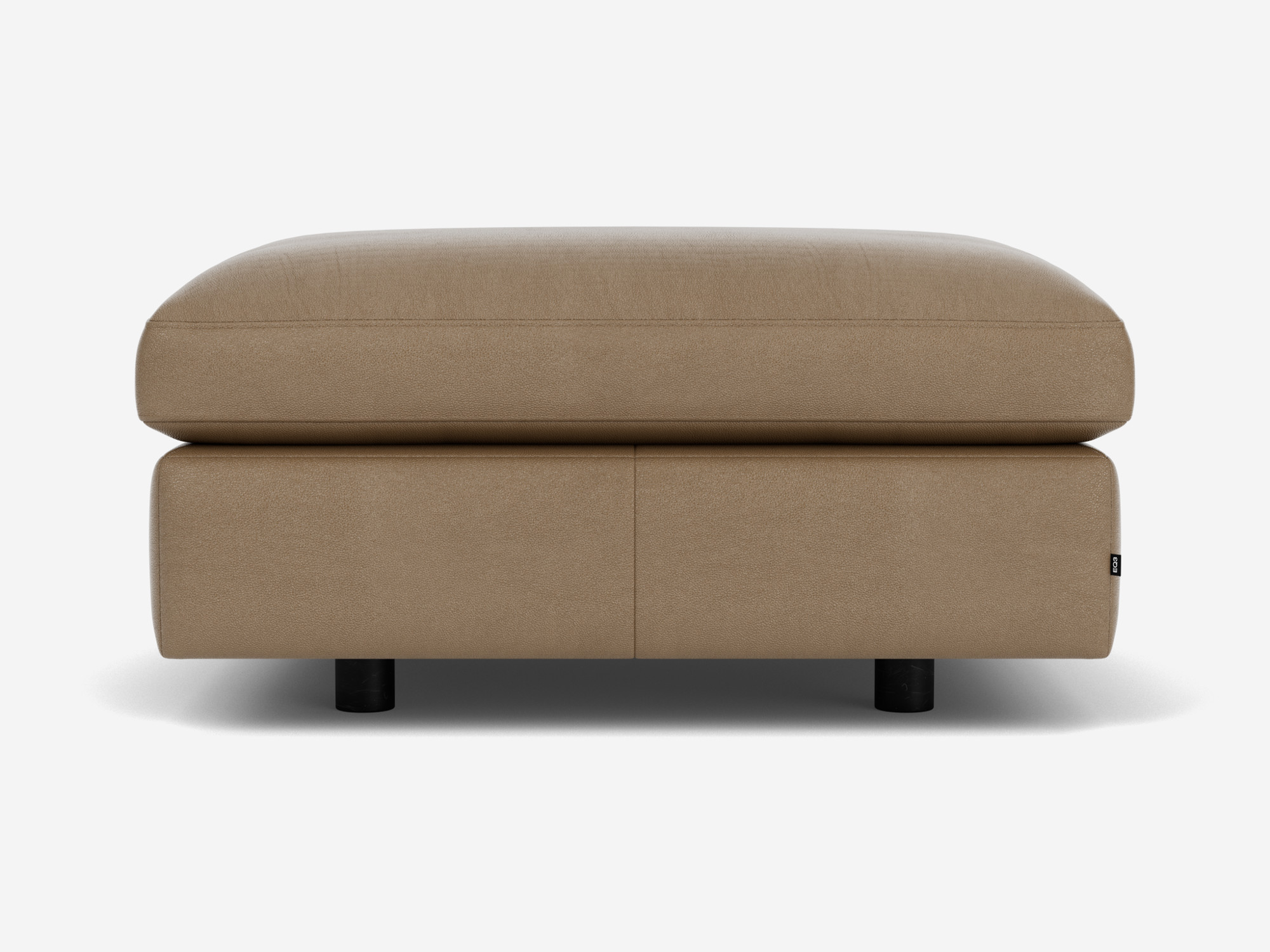 Right side view of rectangular brown leather ottoman