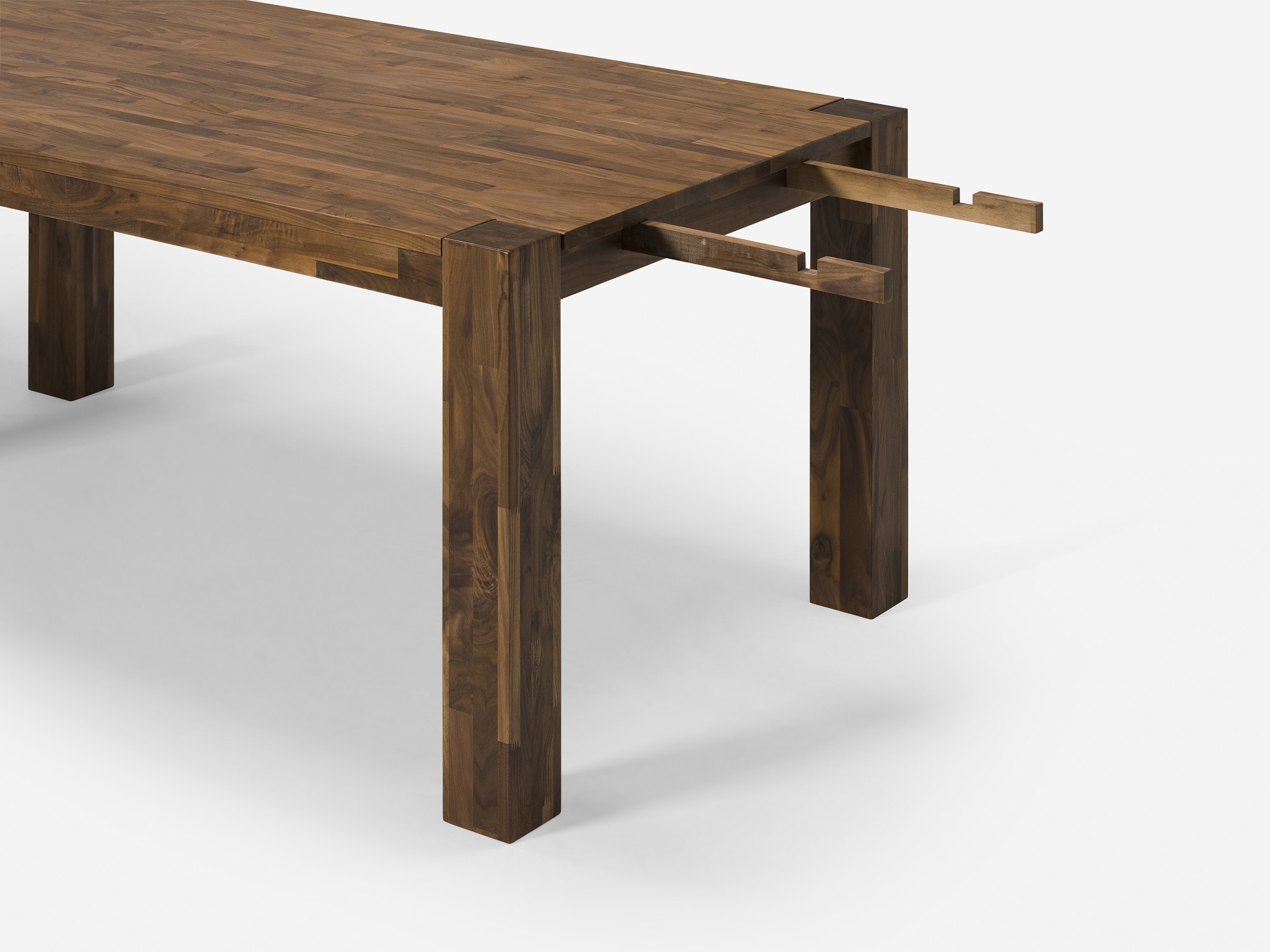 Small walnut Harvest rustic dining table detail view