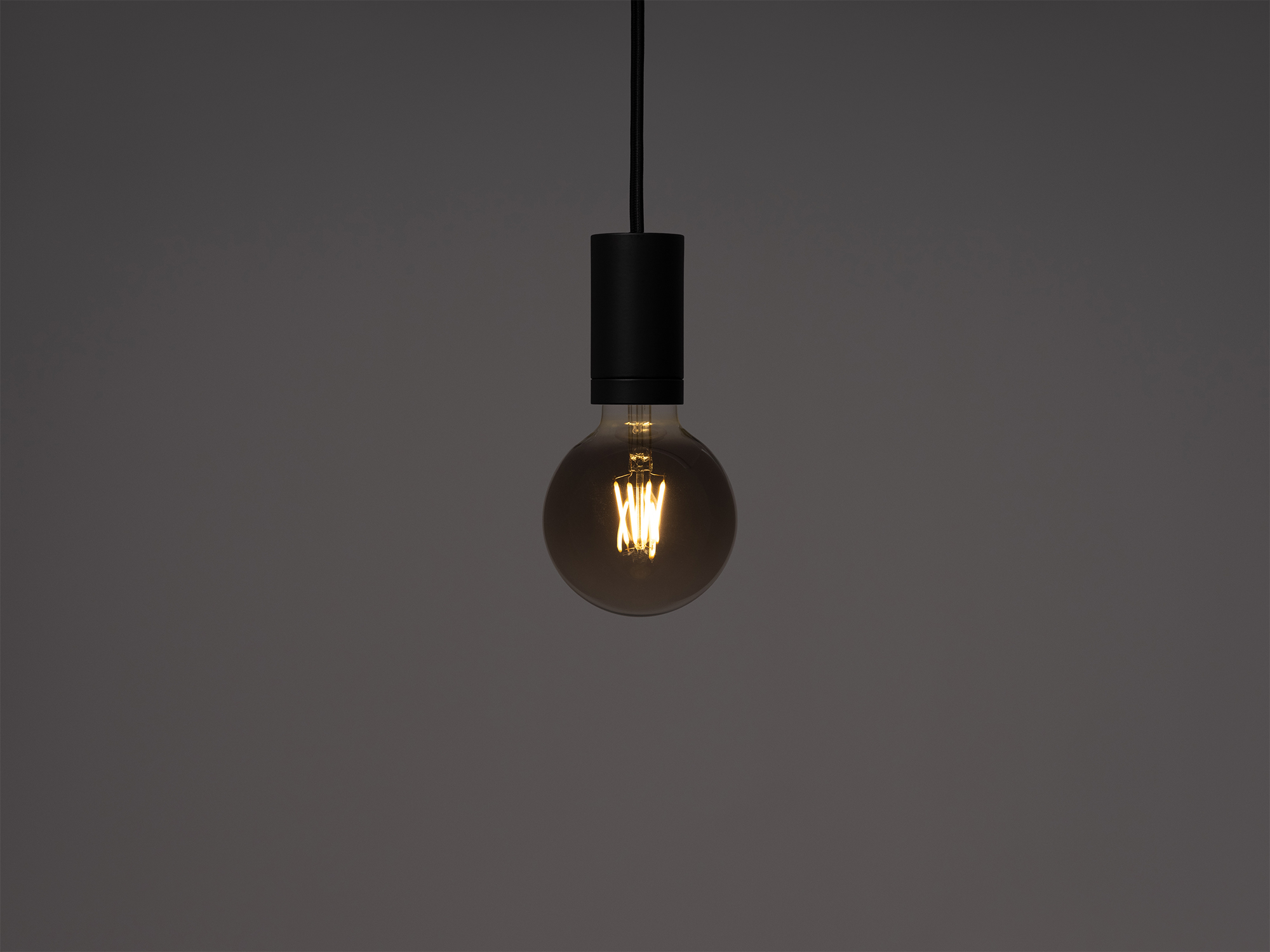 Small round smoked grey edison light bulb in a pendant