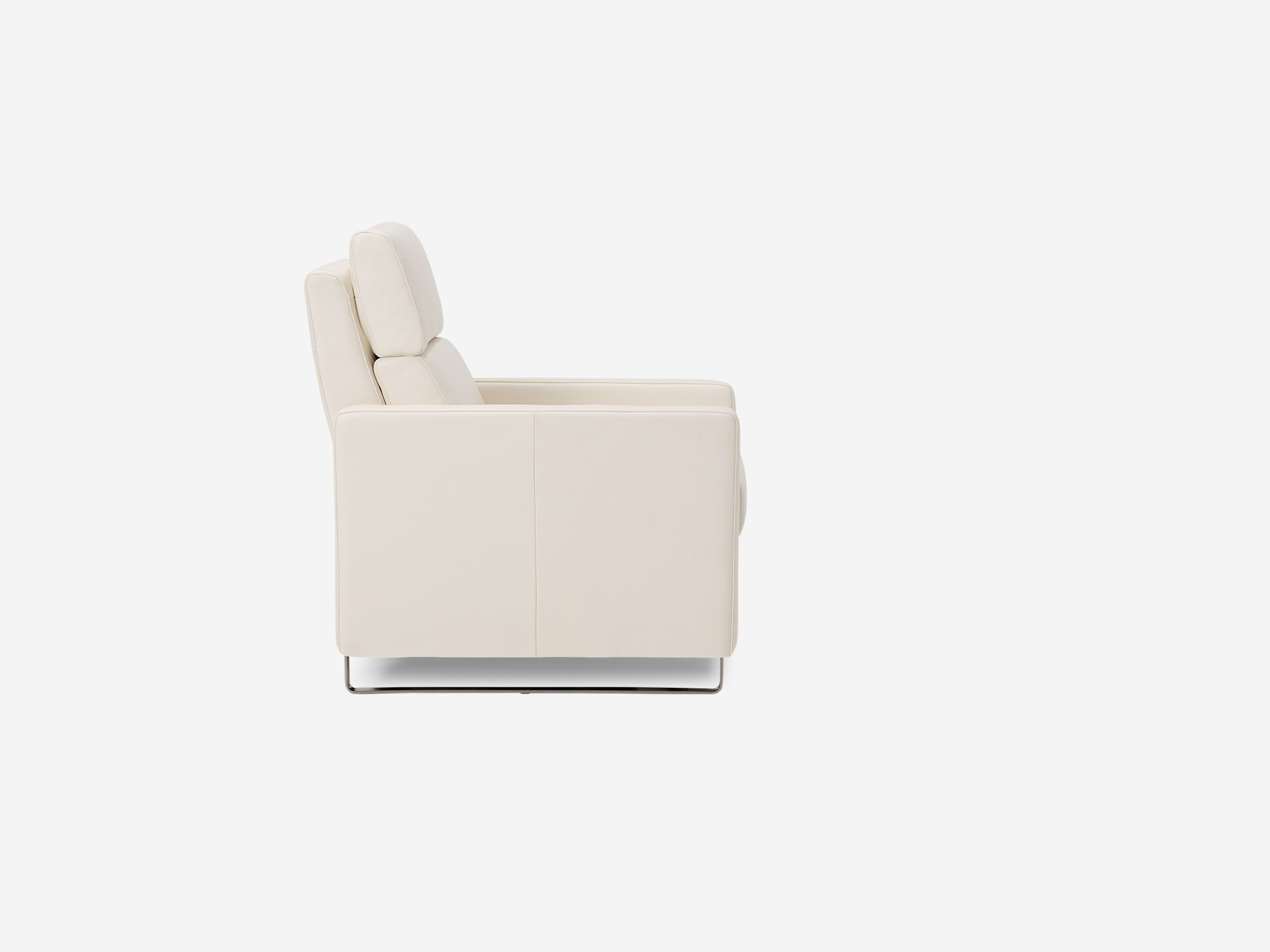 Side view of the Lawrence recliner chair in white leather