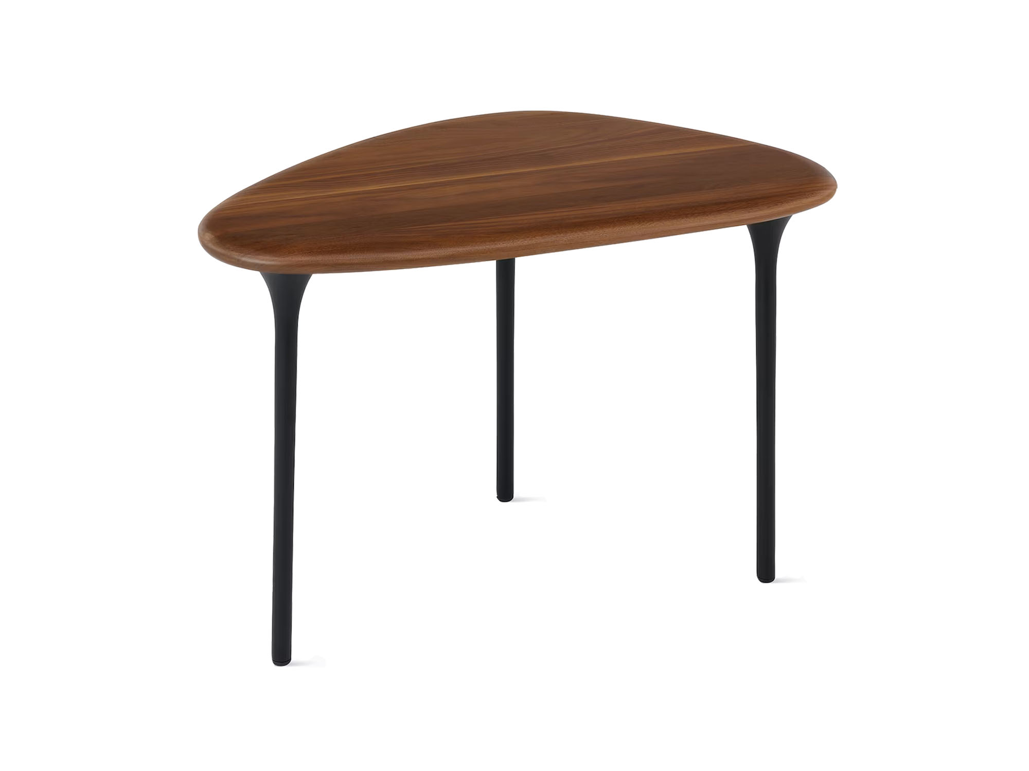 Front angle view of high walnut topped accent table