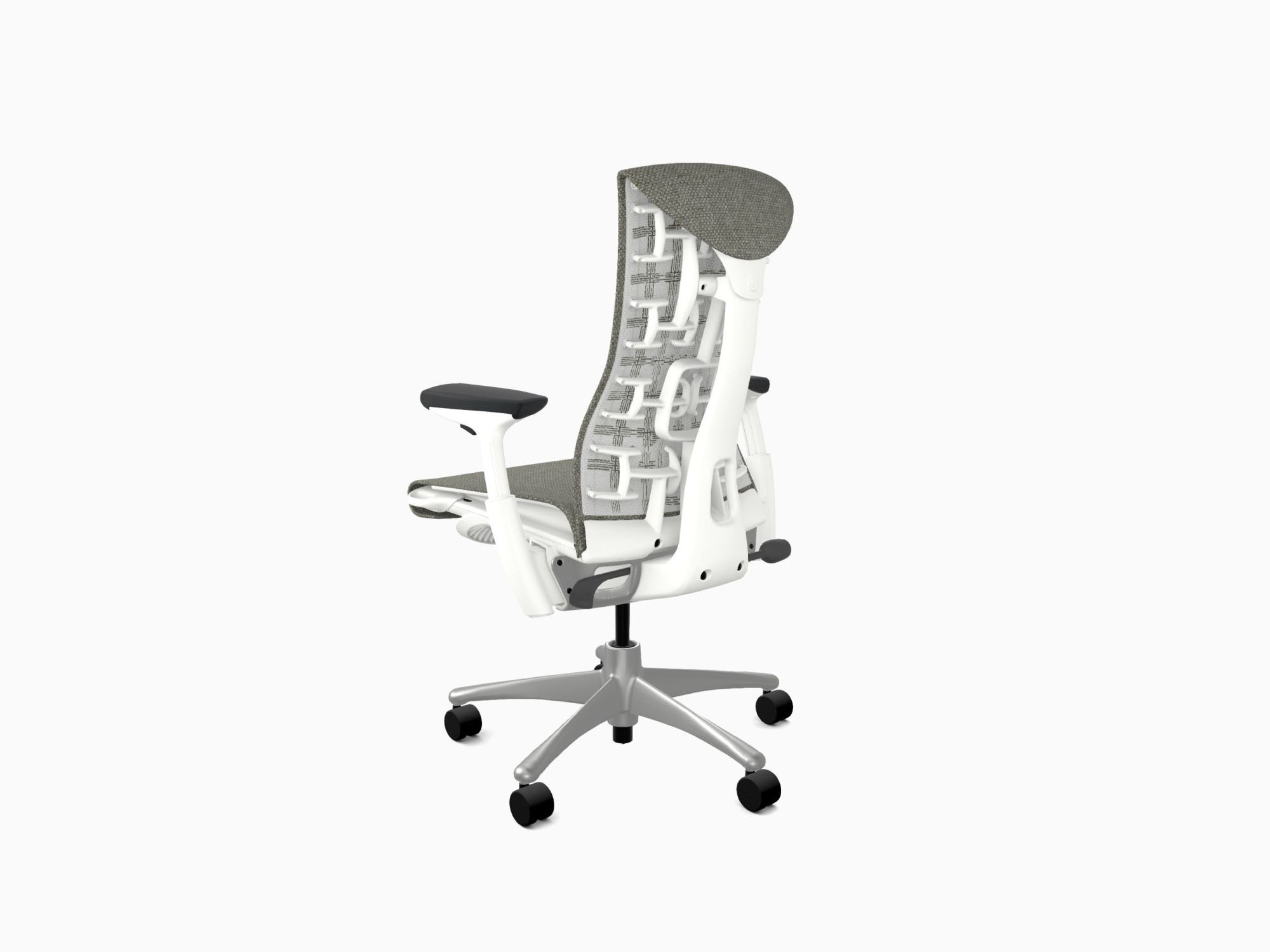 Back angle view of Embody office chair in Medley Feather Grey