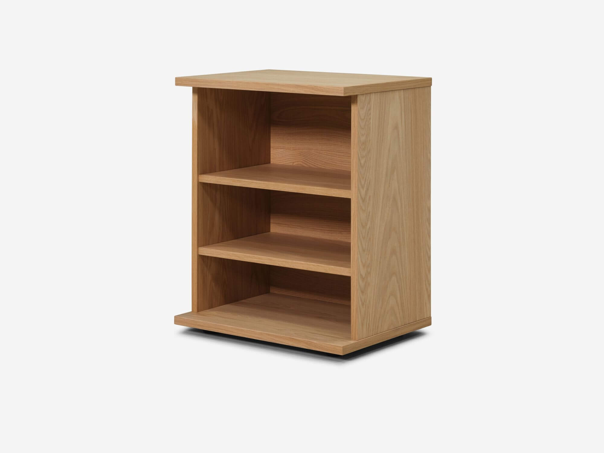 Oak bookshelf front angle view