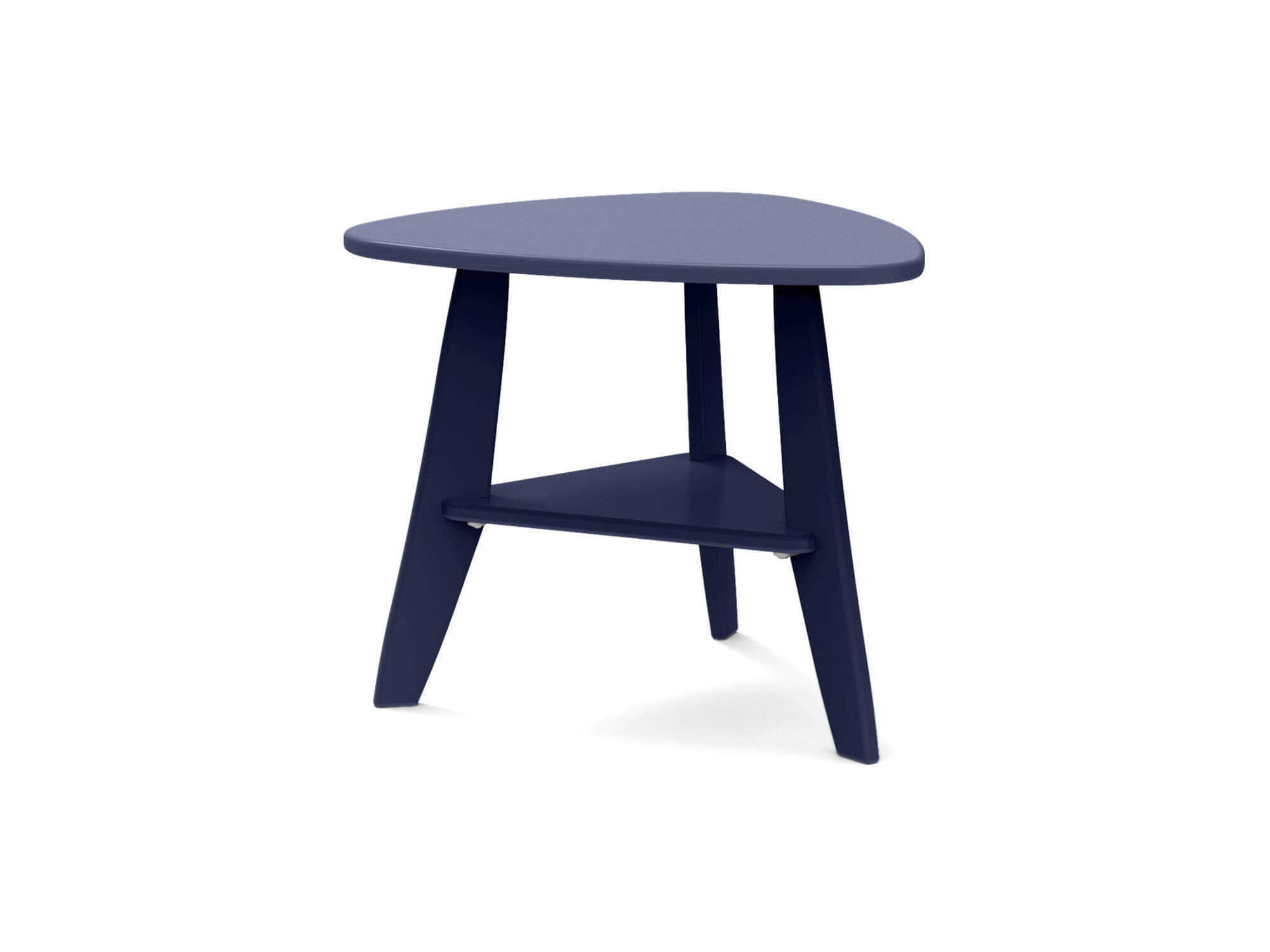 Side view of the Rapson outdoor side table in navy blue