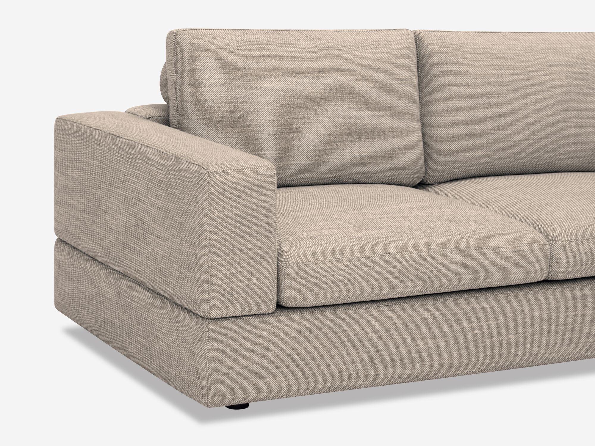 Modern beige sofa front arm detail view