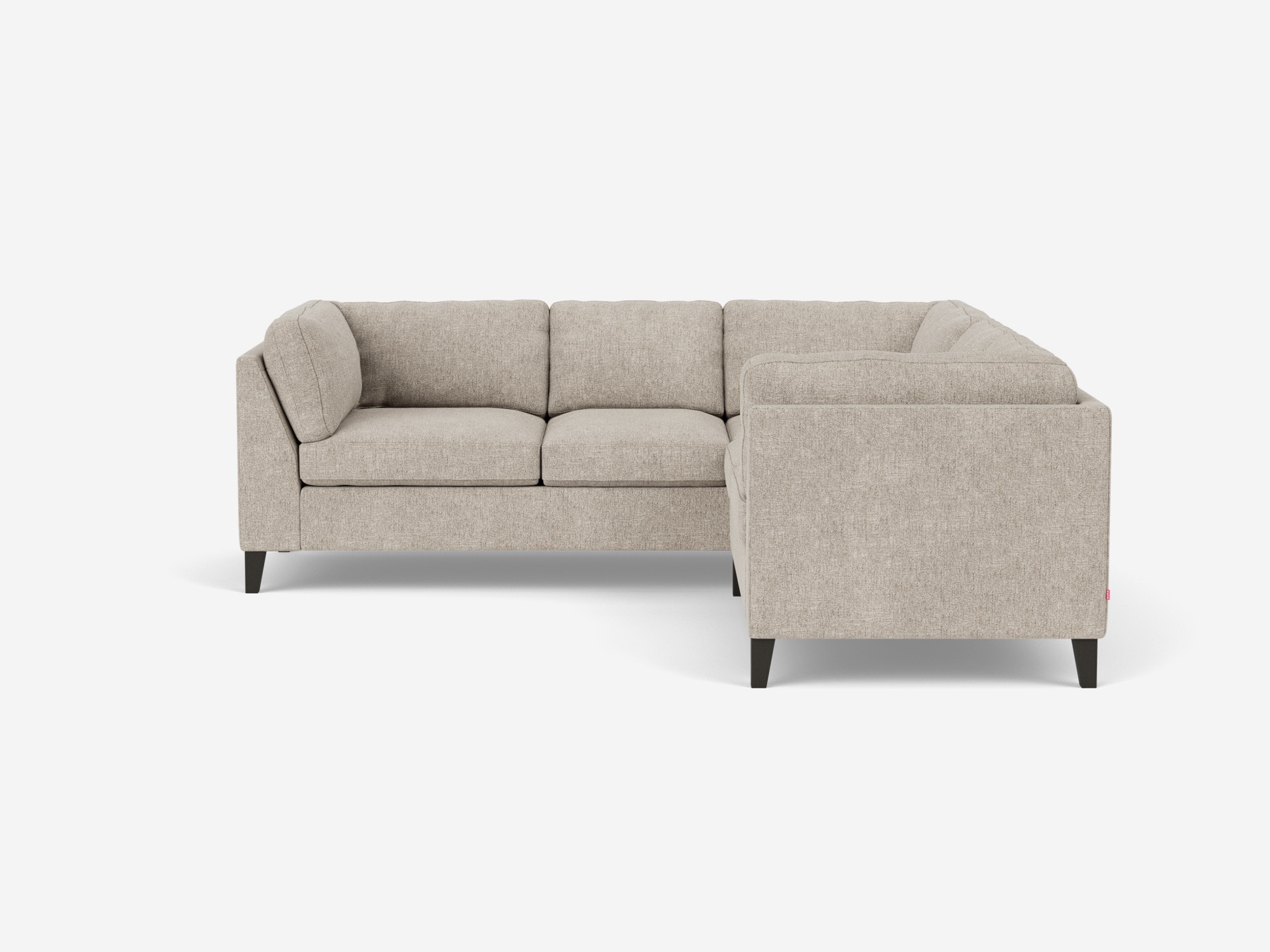 Front view of the Salema large sectional sofa in gray fabric with right hand facing loveseat